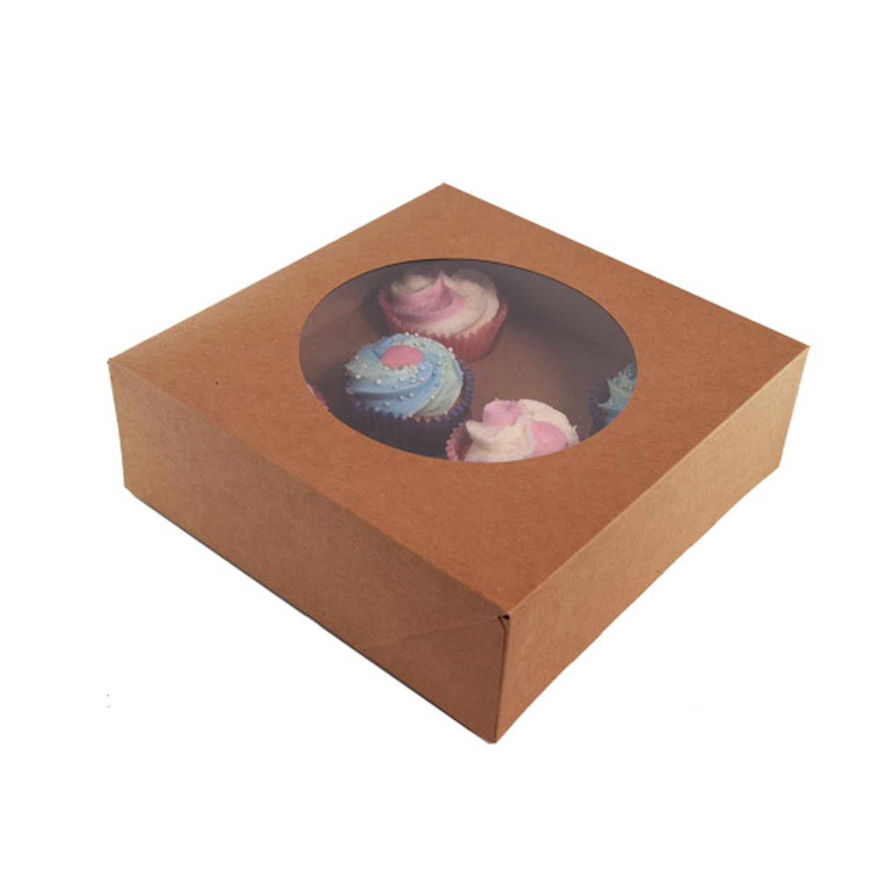 Pack x 100 6 cupcake Cardboard Brown Cake box with window