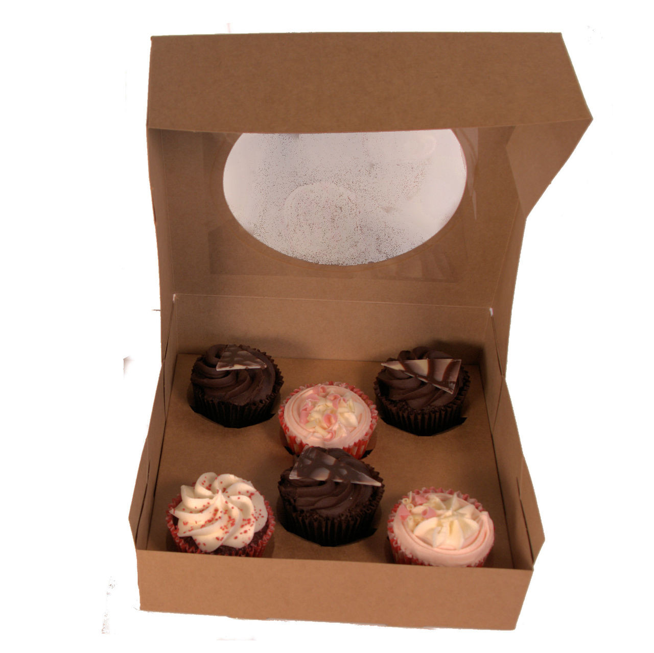 Pack x 30 6 cupcake Cardboard Brown Cake box with window
