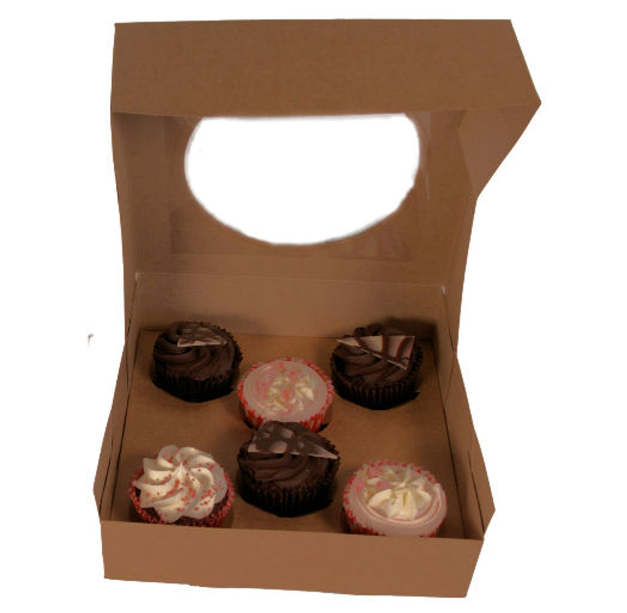 Pack x 10 6 cupcake Cardboard Brown Cake box with window 