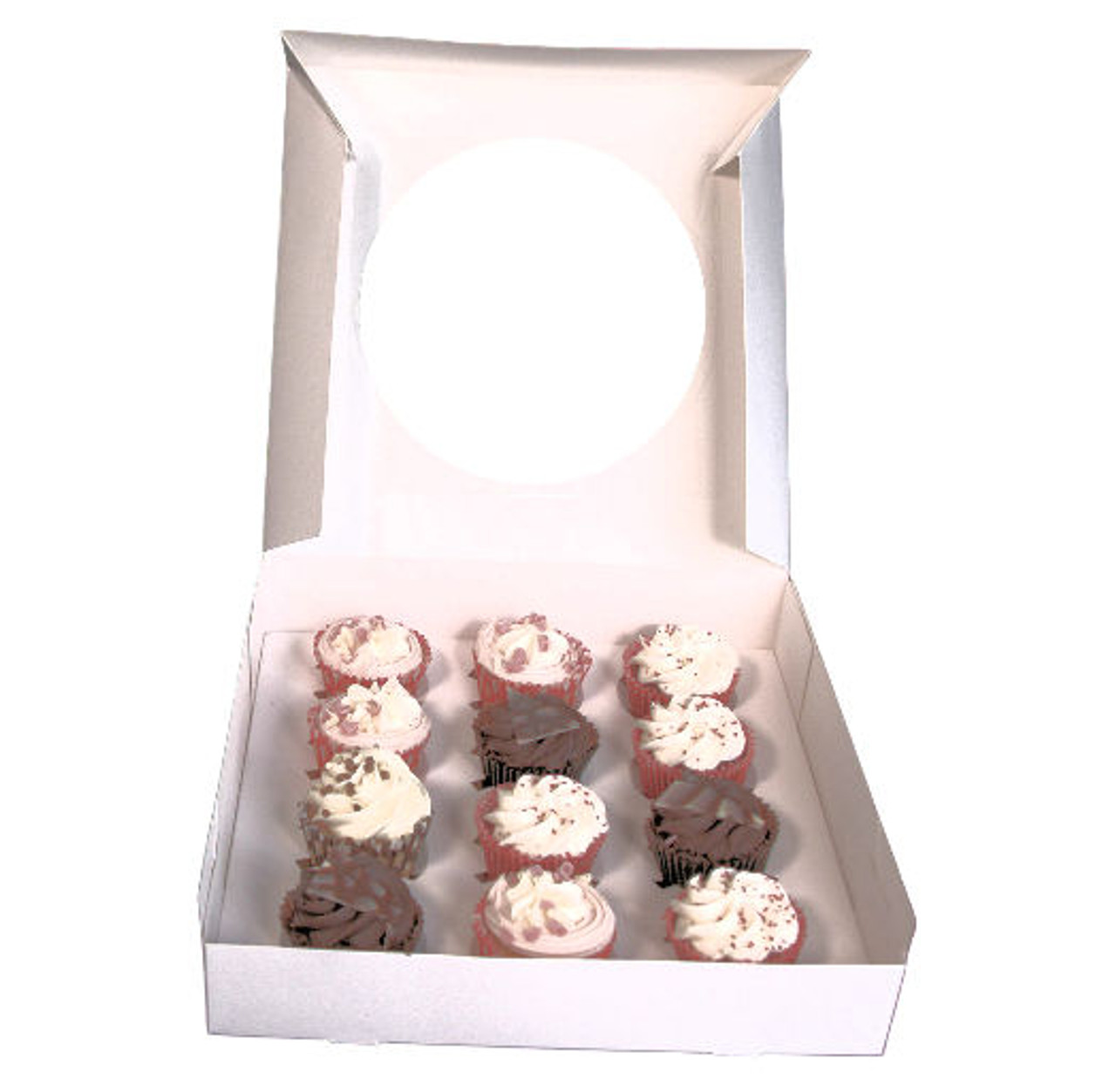 Pack x 50 Cardboard 12 Cupcake box White with window 300 x 300 x 75mm