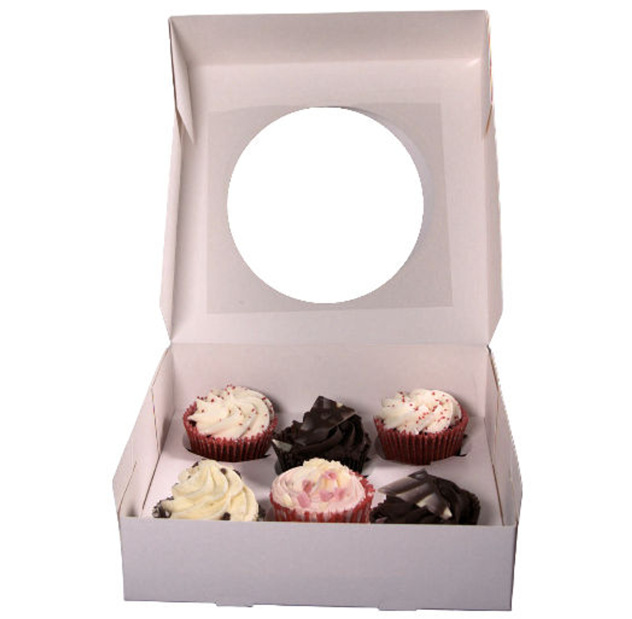 Pack x 50 6 cupcake Cardboard White Cake box with window