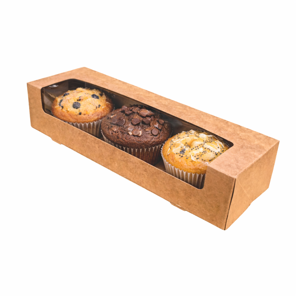 Pack x 50 Cardboard 3 Muffin Kraft Boxes 235 x 80 x 50mm