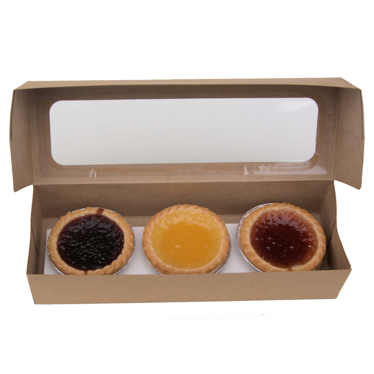 Cardboard 3/6 Jam Tart Kraft Window Boxes 235 x 80 x 50mm includes insert ( see qty options )