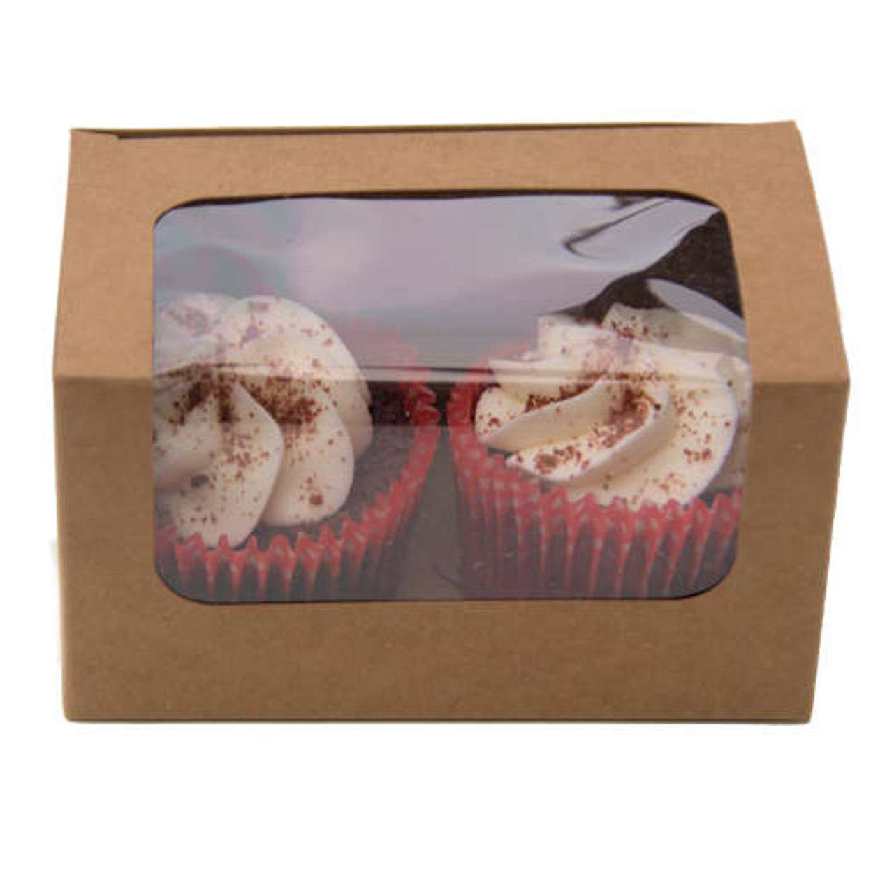 Small Kraft Twin Cupcake Bakery Box with Window 125x 77 x 72mm ( see qty options )