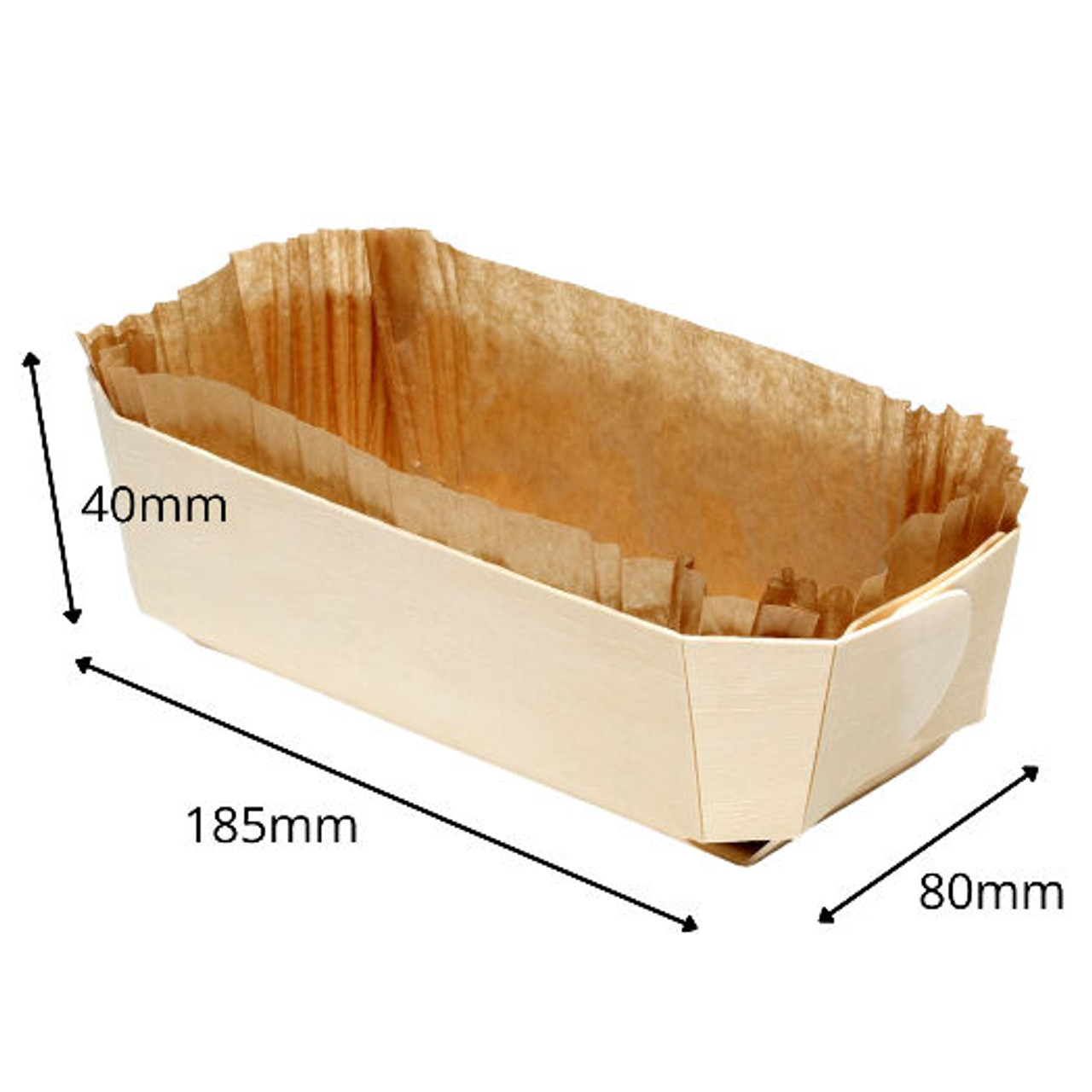 Wooden baking molds 185 x 80 x 40mm with baking Case ( Pack x 25 )