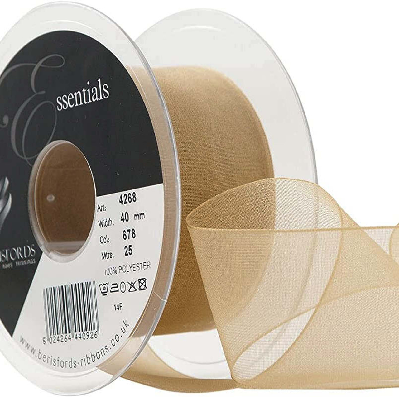 25mt Berisfords Super Sheer Ribbon, Honey Gold, 40 mm