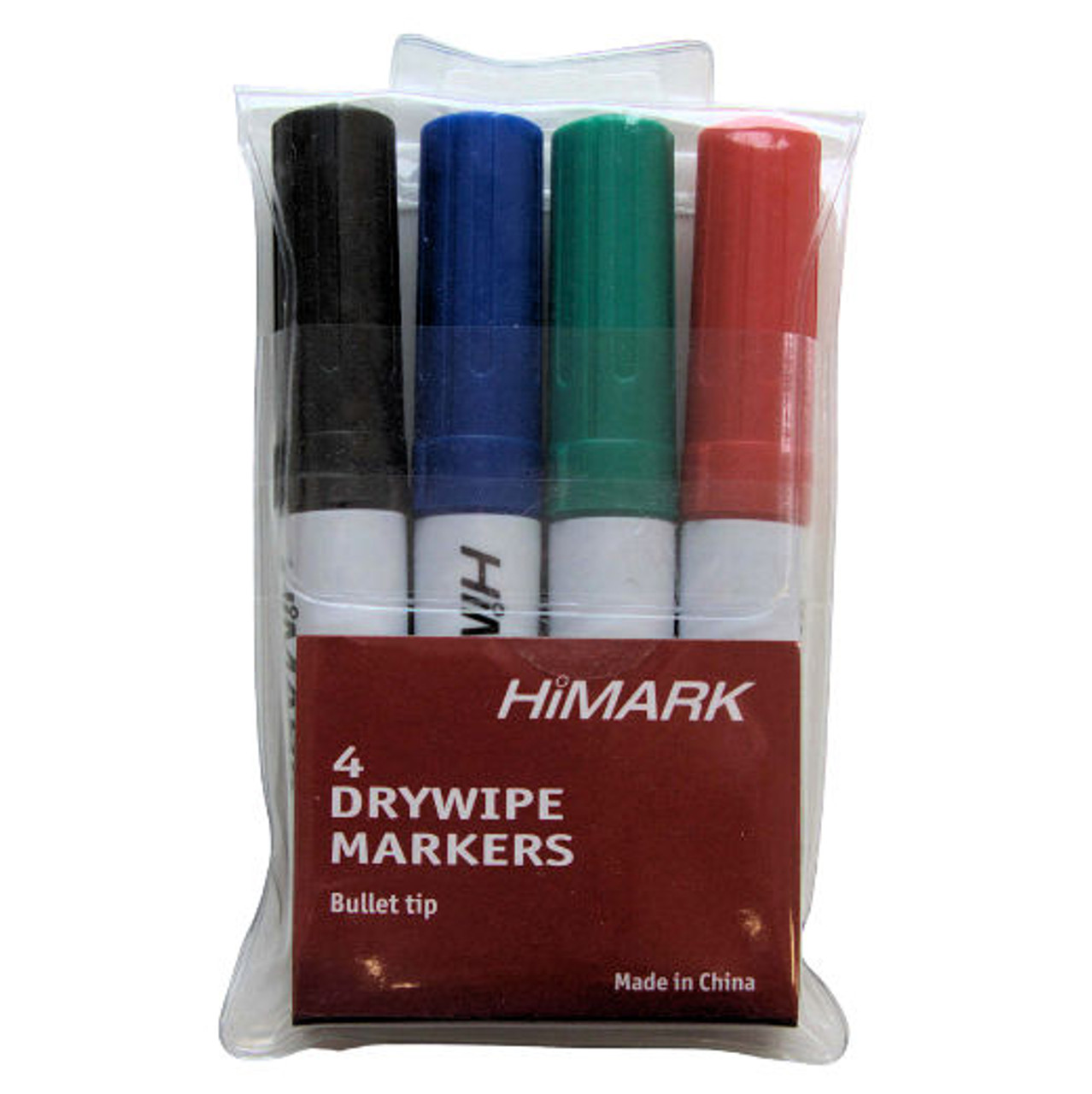 Pack x 4 Red, Blue, Black & Green HiMARK DRYWIPE MARKERS 