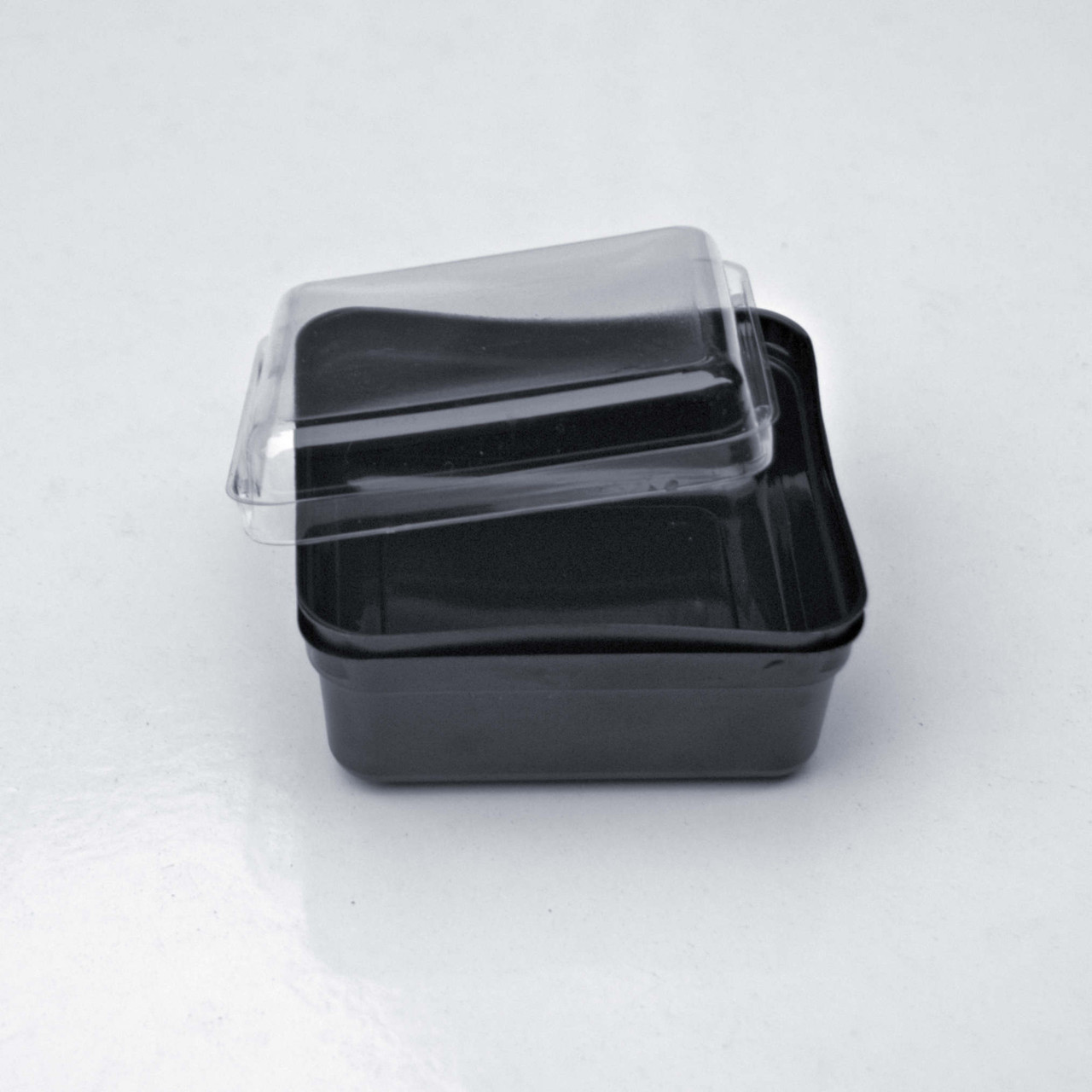 Pack x 50 Small Square black Container and Clear separate lid 76mm x 76mm x 32mm