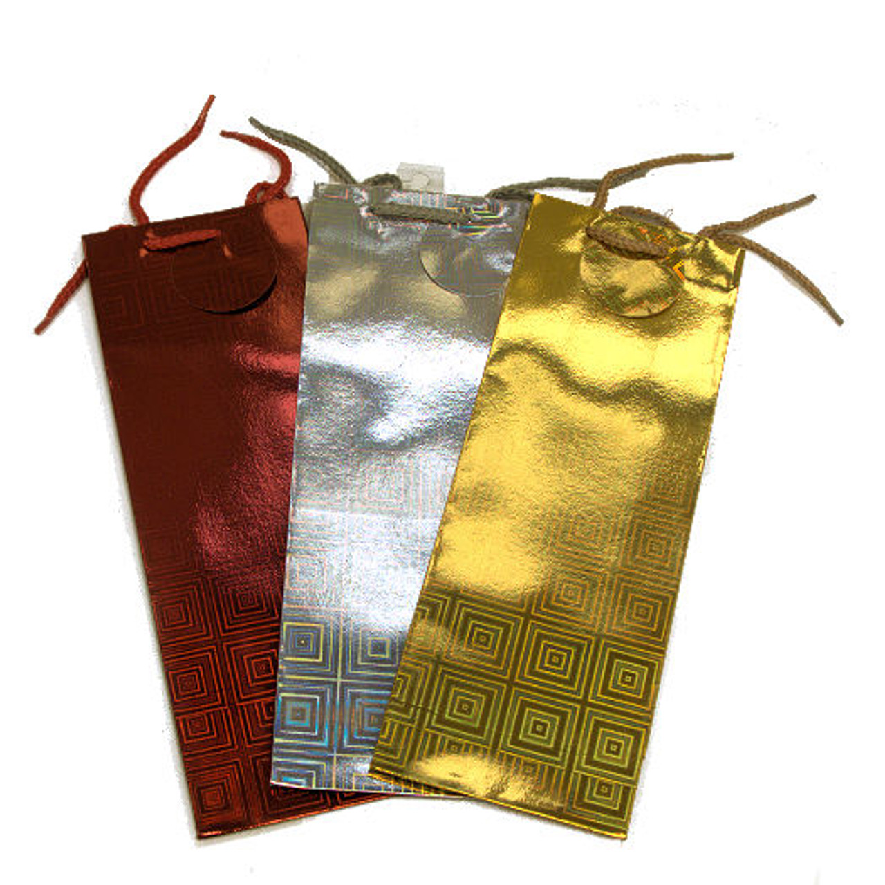 Quality paper rope handle Gift Bottle Carrier Bag Metallic Red, Silver or Gold