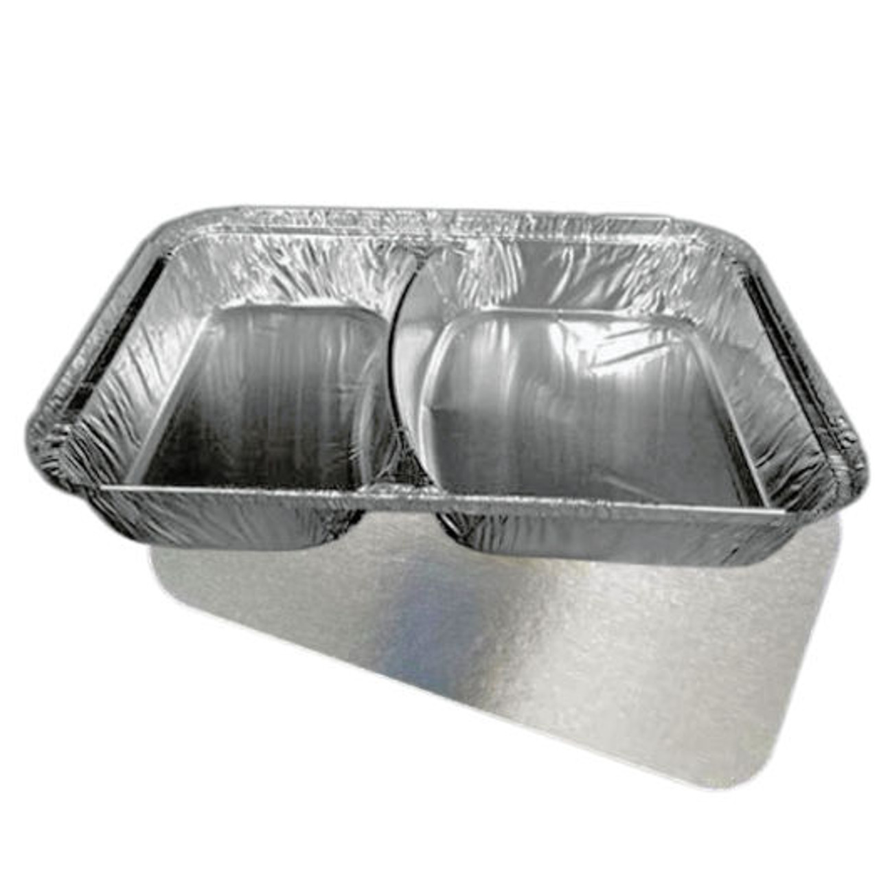 100  2 Compartment LARGE 980cc 9"x 7"x 1" foil Tray and Lids SPECIAL OFFER