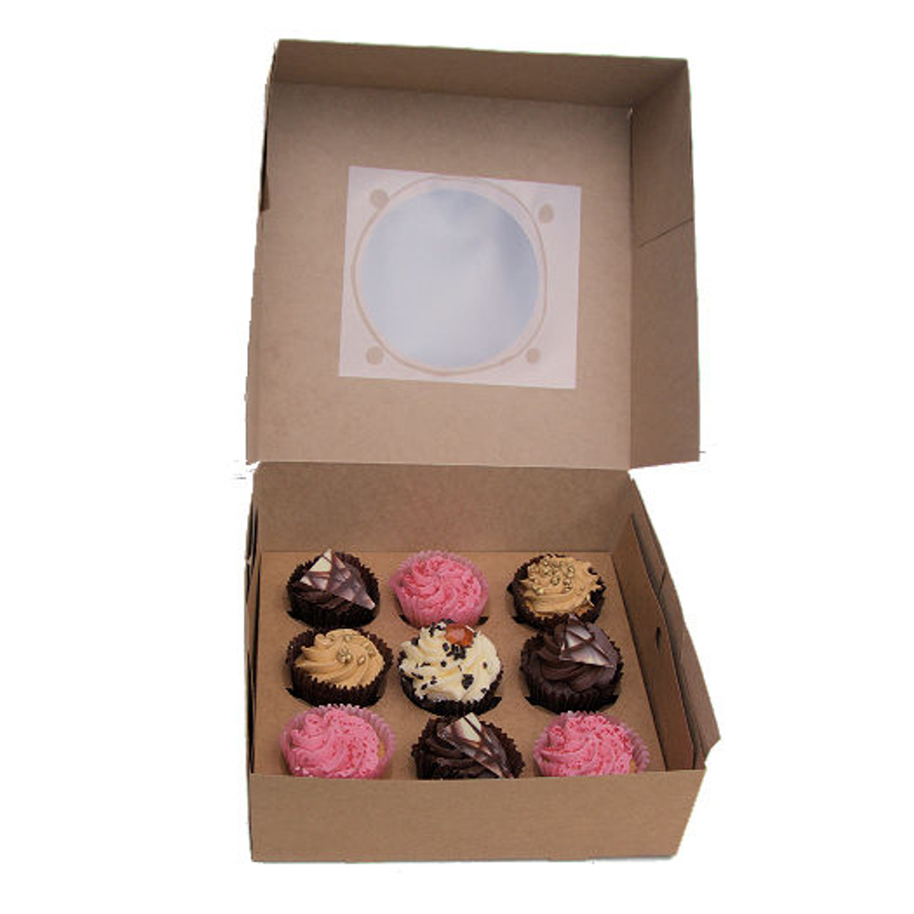 Pack x 5 Kraft Cardboard 9 Cupcake or 20 Mini Cupcake box with window