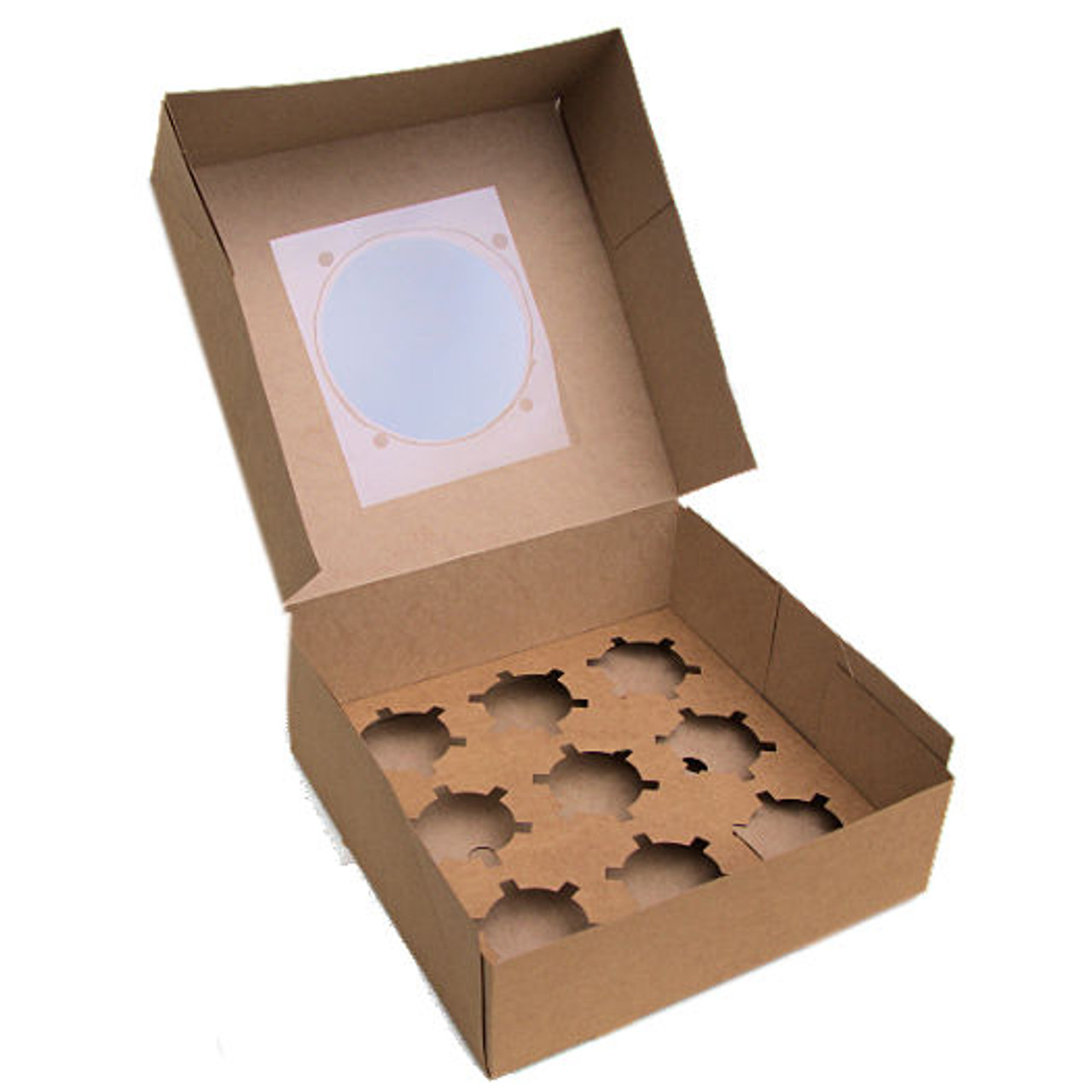 Pack x 50 Kraft Cardboard 9 Cupcake or 20 Mini Cupcake box with window