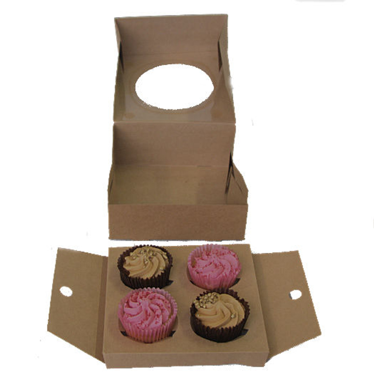 Pack x 50 - 4 Cupcake or 9 Mini Cupcake box with window Kraft