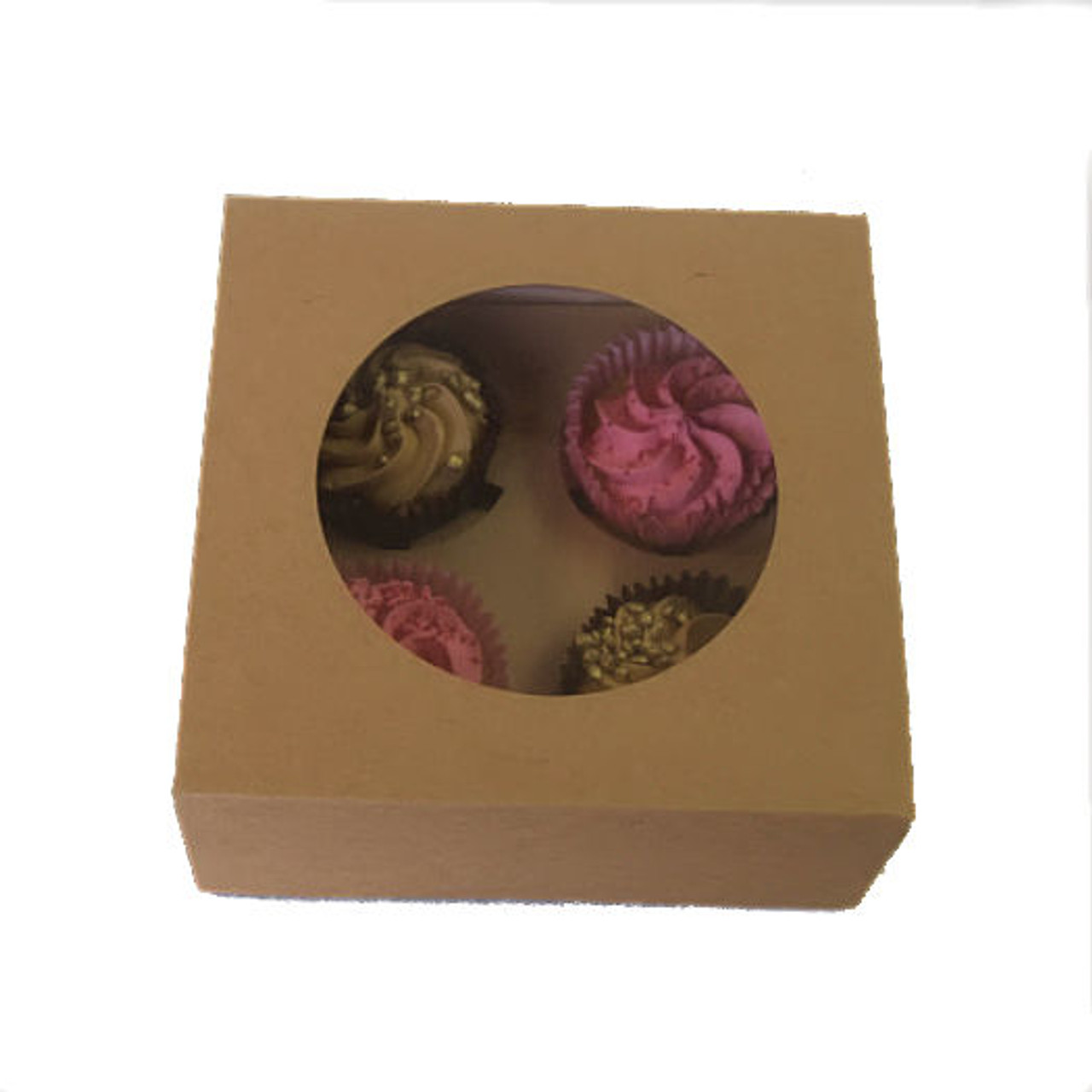 Pack x 50 - 4 Cupcake or 9 Mini Cupcake box with window Kraft