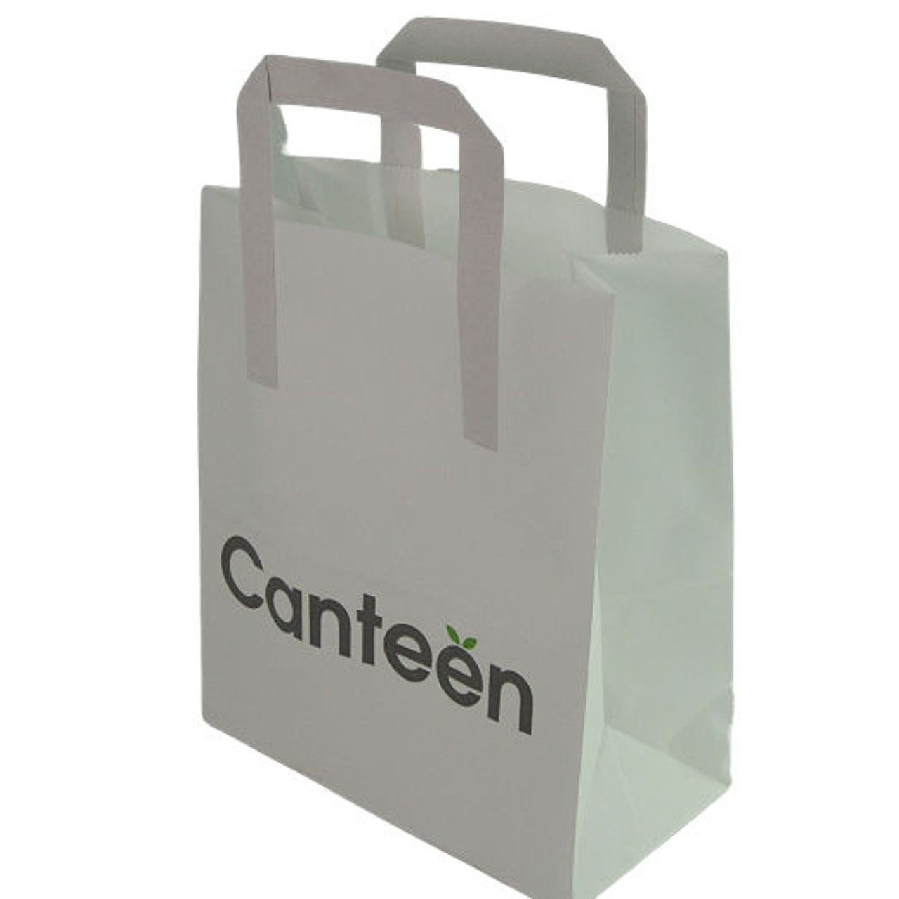 White Paper Takeaway Carrier Bag Medium 8"x 13"x 10' Pack of 50 Printed 'Canteen'