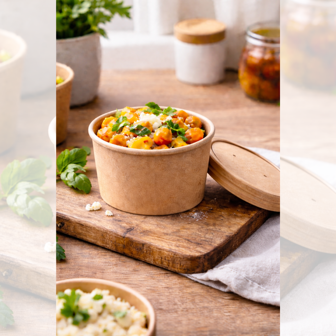 Kraft 250ml/8oz Insulated Food Tubs with Cardboard Lid