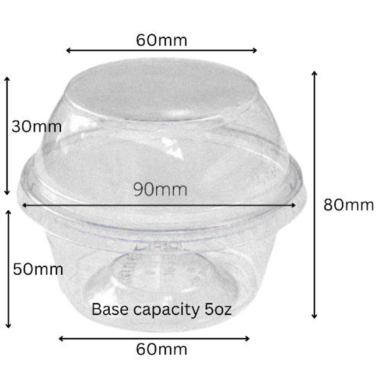 Pack x 100 - 5oz Crystal Clear Desert tub and Dome lid