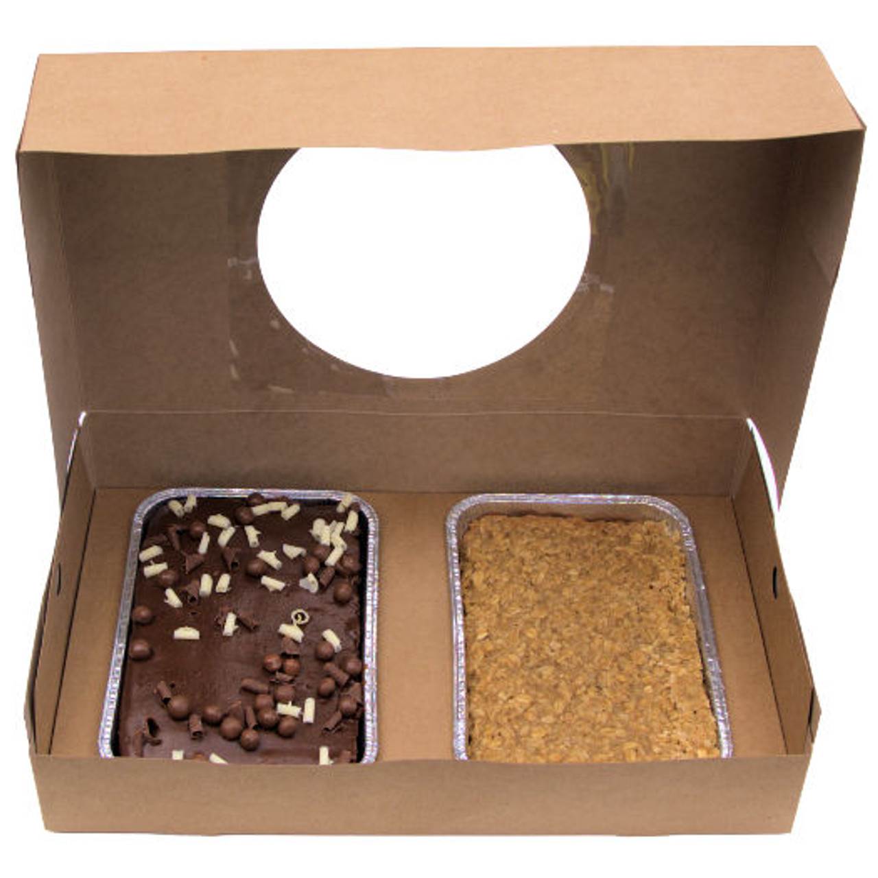 Pack x 5 Quality Kraft Cardboard Dual size Tray Bake Box with window 330 x 200 x 75mm 