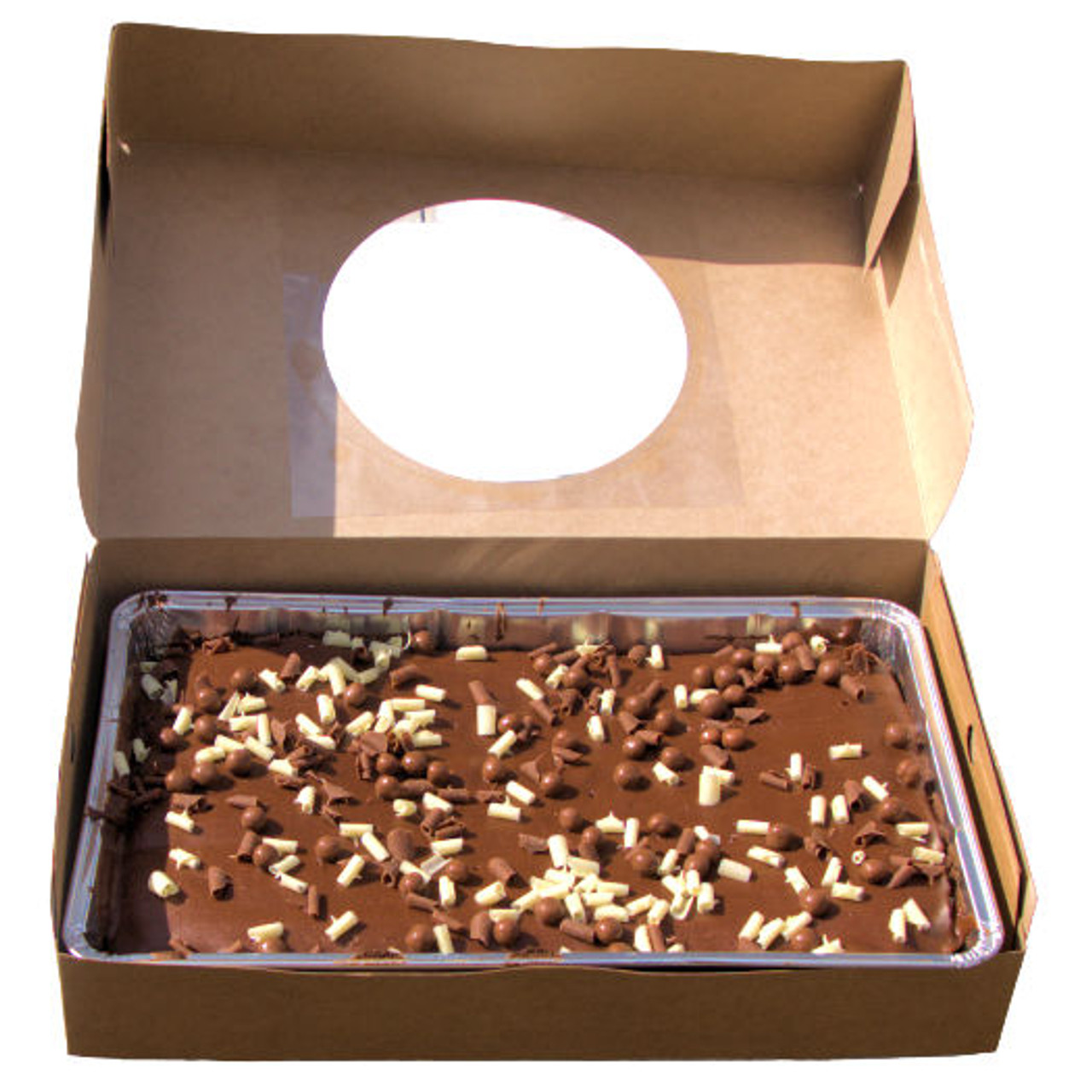 Pack x 50 Quality Kraft Cardboard Dual size Tray Bake Box with window 330 x 200 x 75mm 