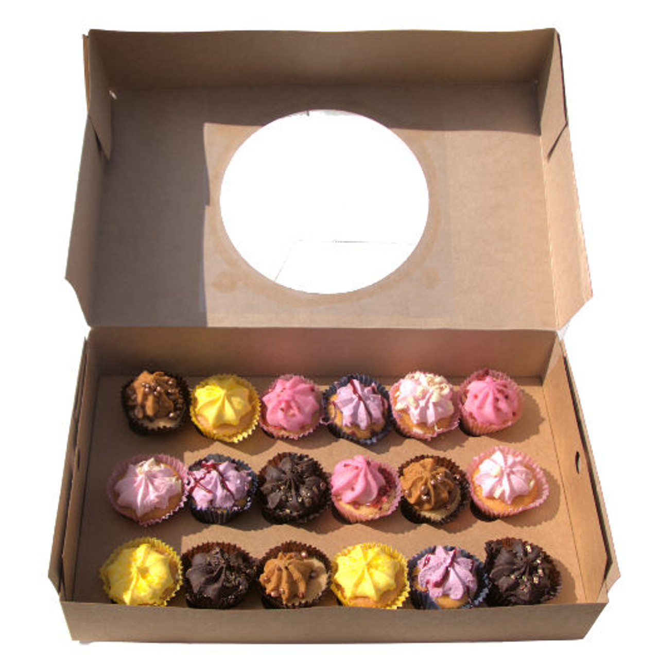 Pack x 100 Kraft Cardboard 18 Mini Cupcake box with window 330 x 200 x 75mm