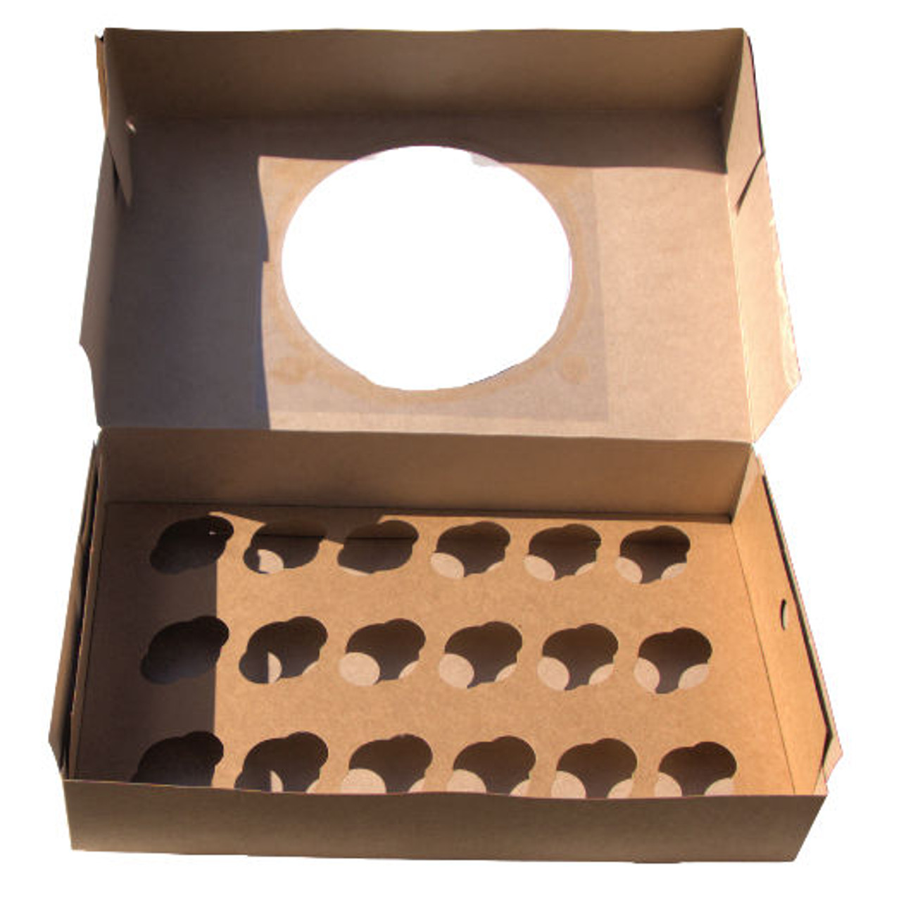 Pack x 50 Kraft Cardboard 18 Mini Cupcake box with window 330 x 200 x 75mm