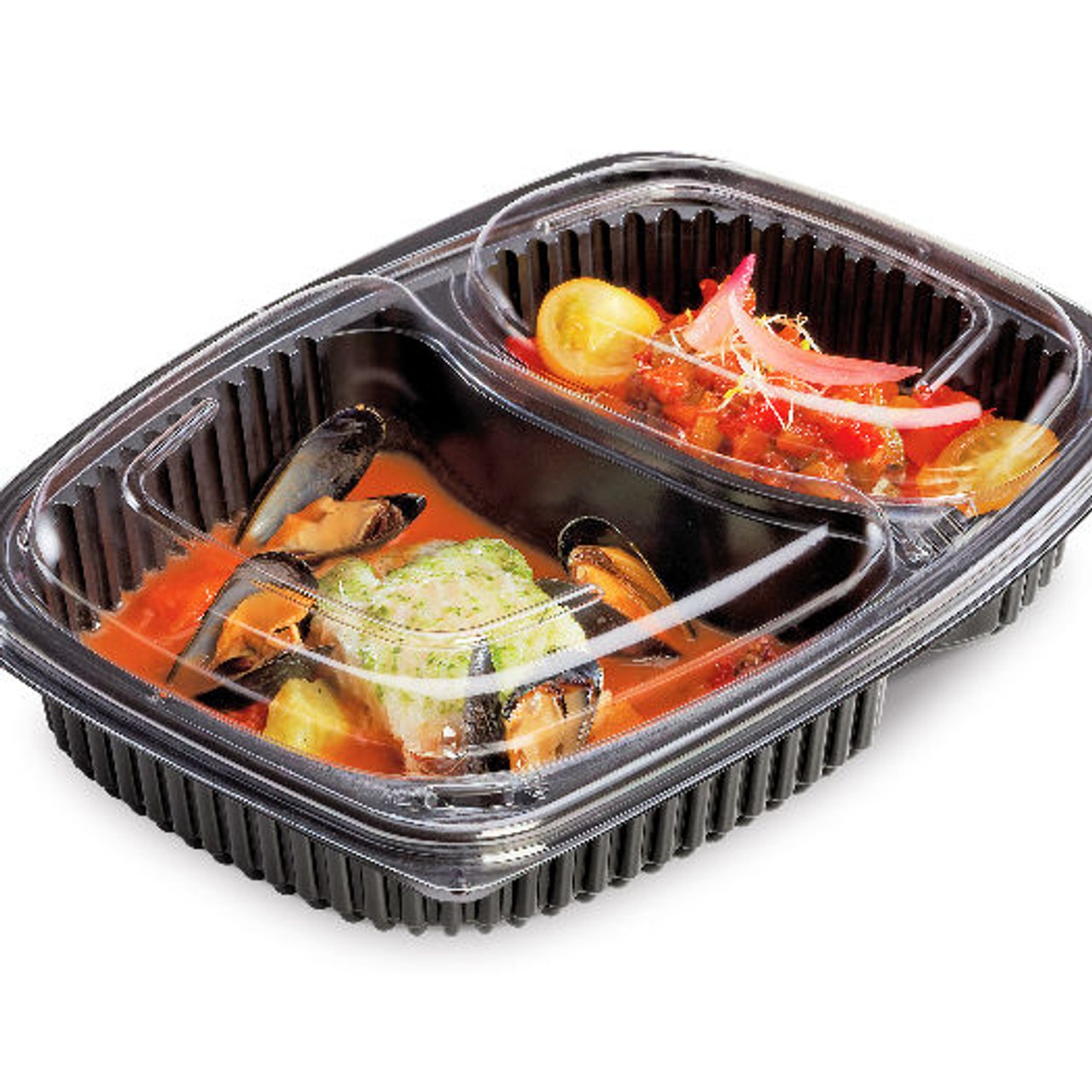 Cookipack LARGE 1,250ml  2 COMPARTMENT Black microwavable container and lids offer