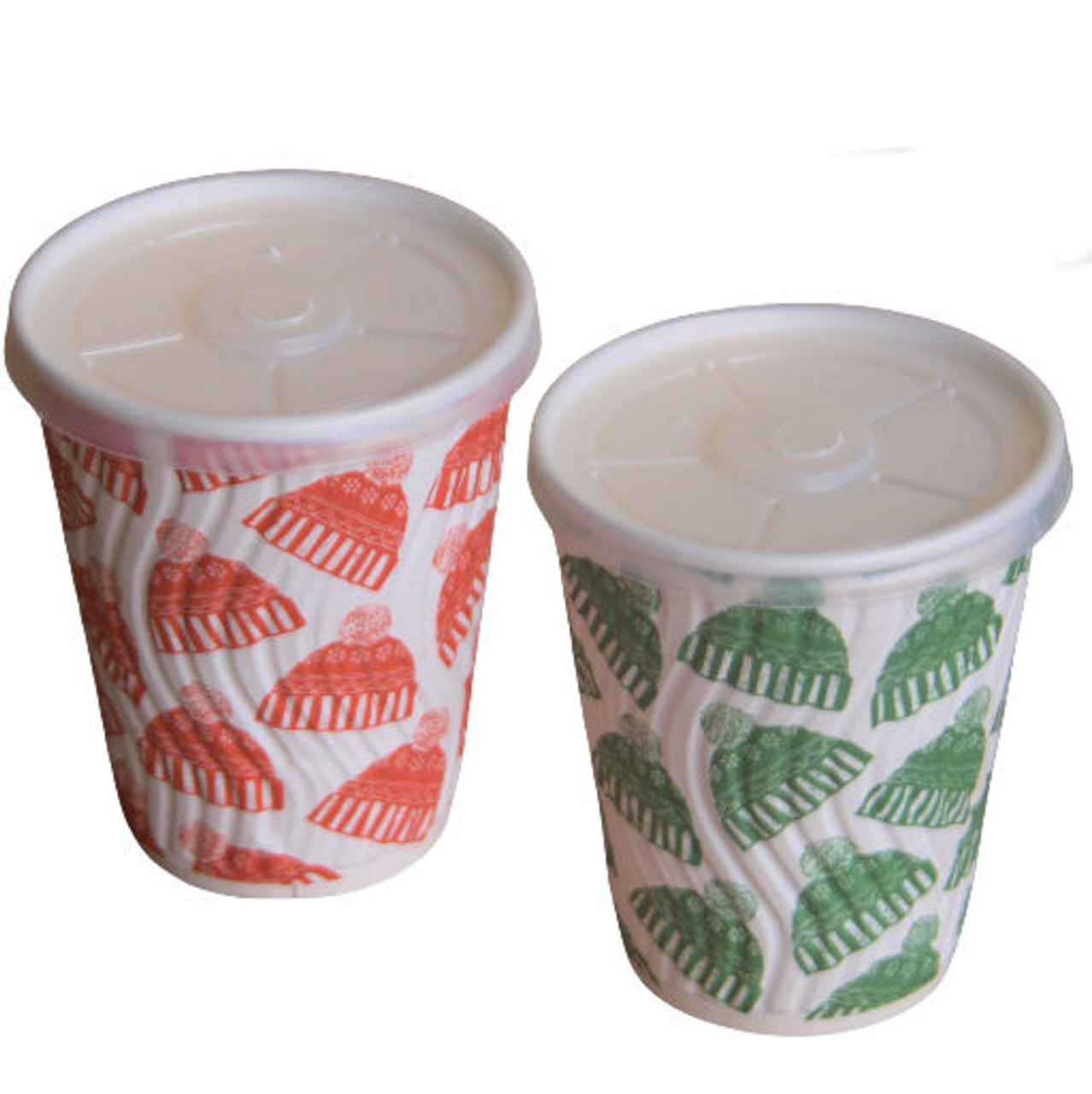 Double Wall Paper Hot Drink Paper Cups with Lids seasonal design Red and Green