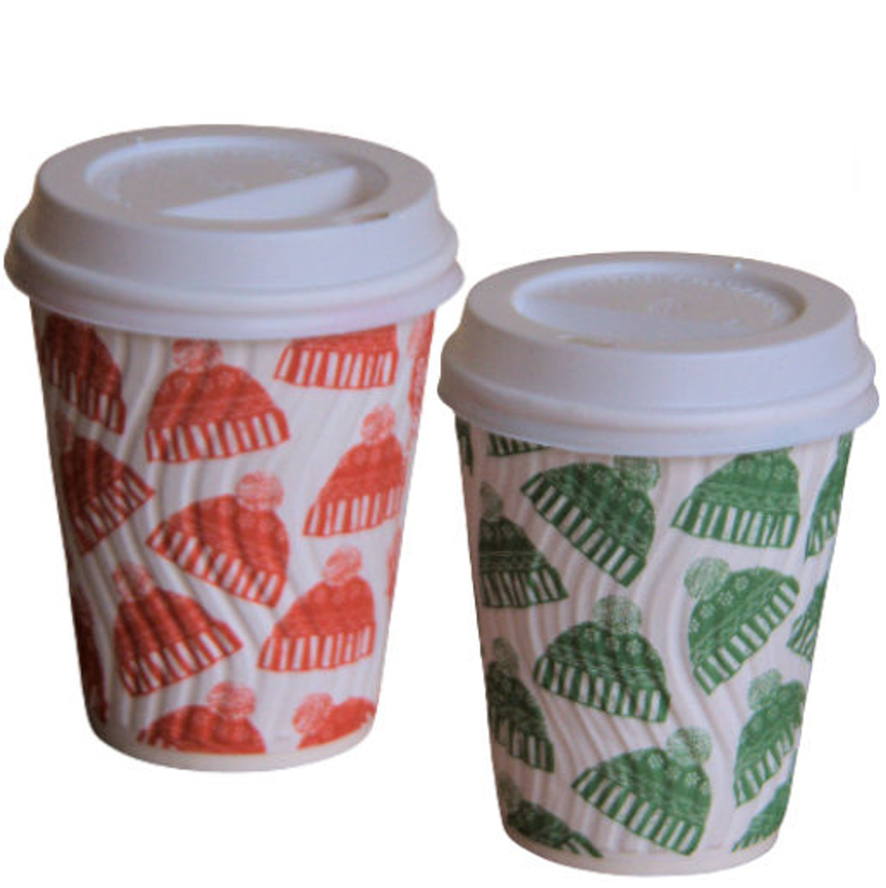 Double Wall Paper Hot Drink Paper Cups with Lids seasonal design Red and Green