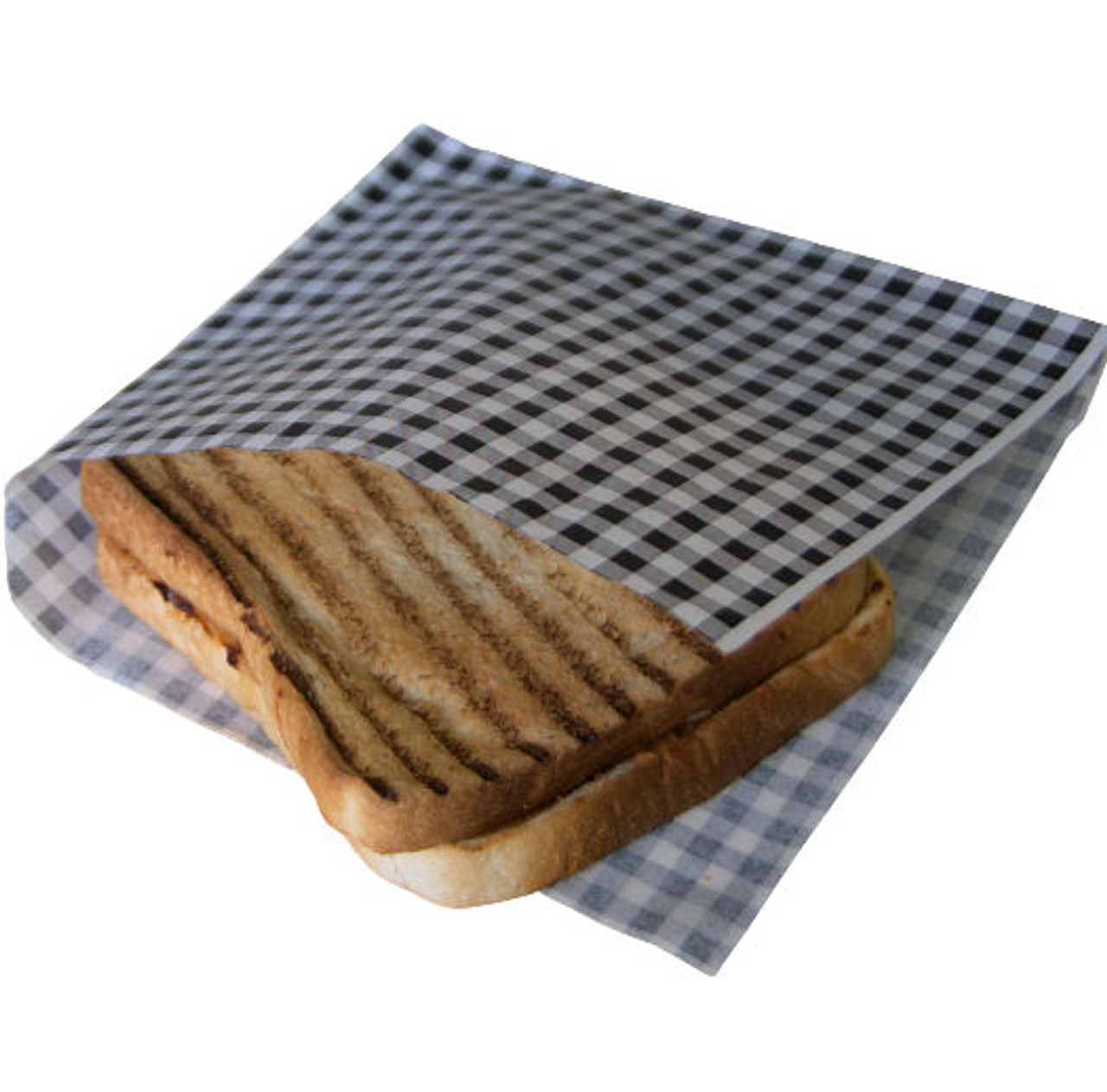 Pack x 50 Black Gingham Burger/Sandwich Greaseproof Paper Bags Opening on 2 sides 17.5 x 17.5cm 