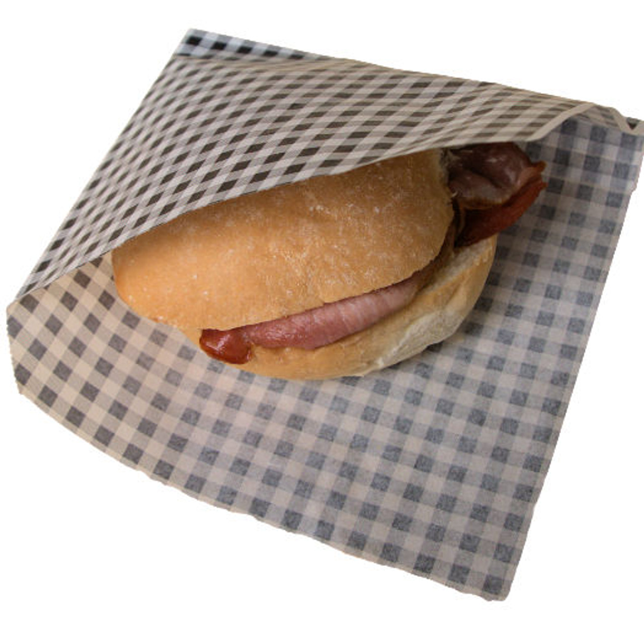 Pack x 50 Black Gingham Burger/Sandwich Greaseproof Paper Bags Opening on 2 sides 17.5 x 17.5cm 