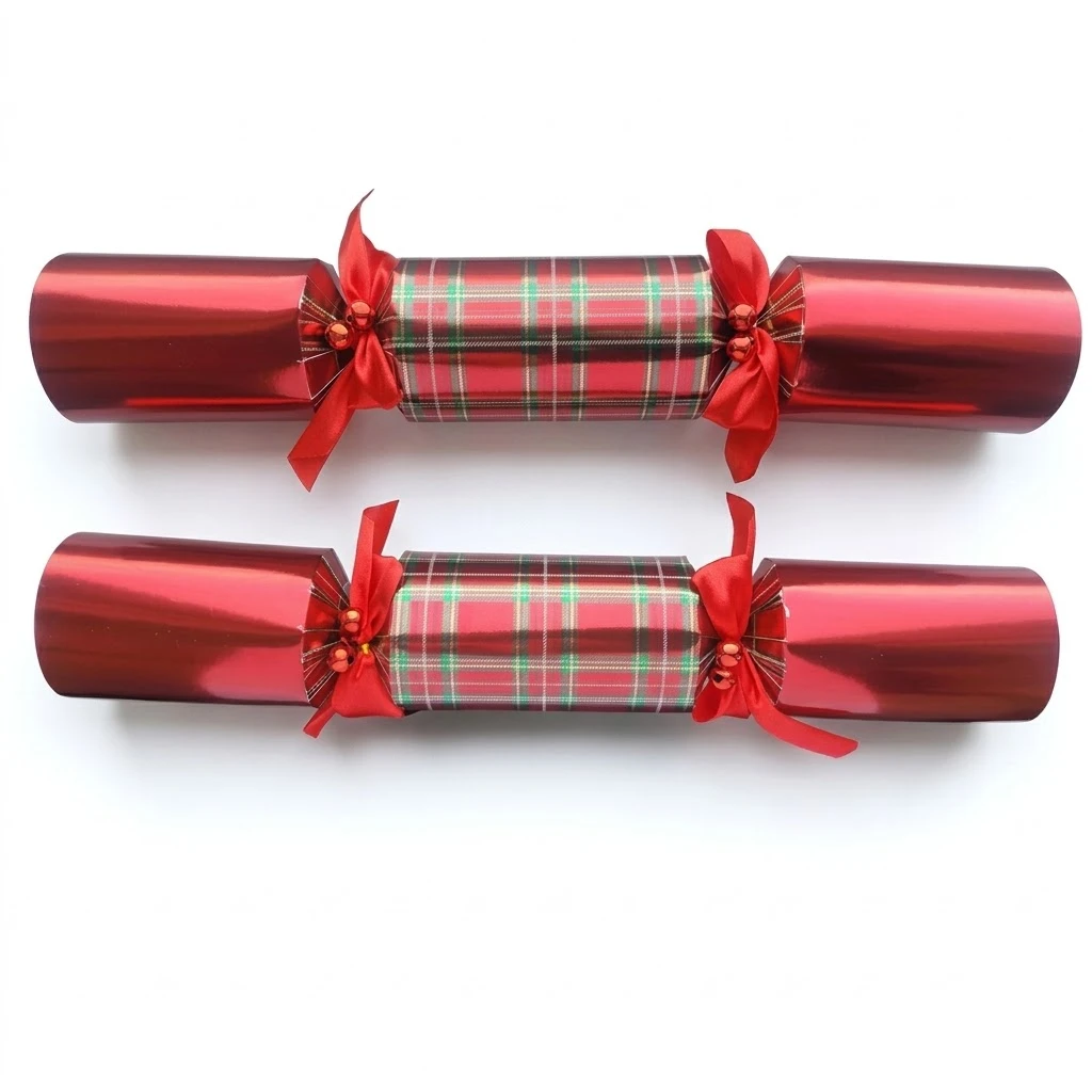 14" Luxury Red Tartan Wide Body Christmas Crackers (Case of 12) | Traditional Festive Table Decor