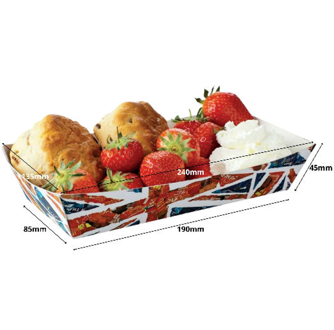 Case x 250  Waxed Lined Cardboard food trays 240 x 135 x 45mm Union Jack design