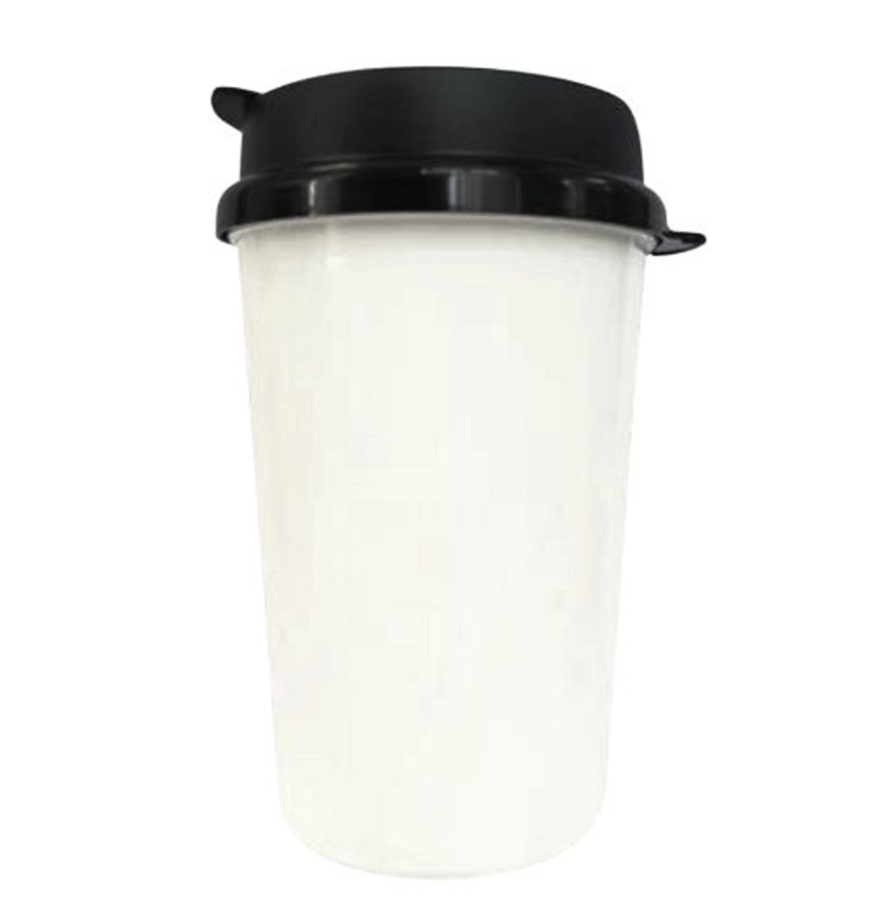 12oz Double Wall Hot Beverage White Tumbler with Black Flip Lid Re-usable