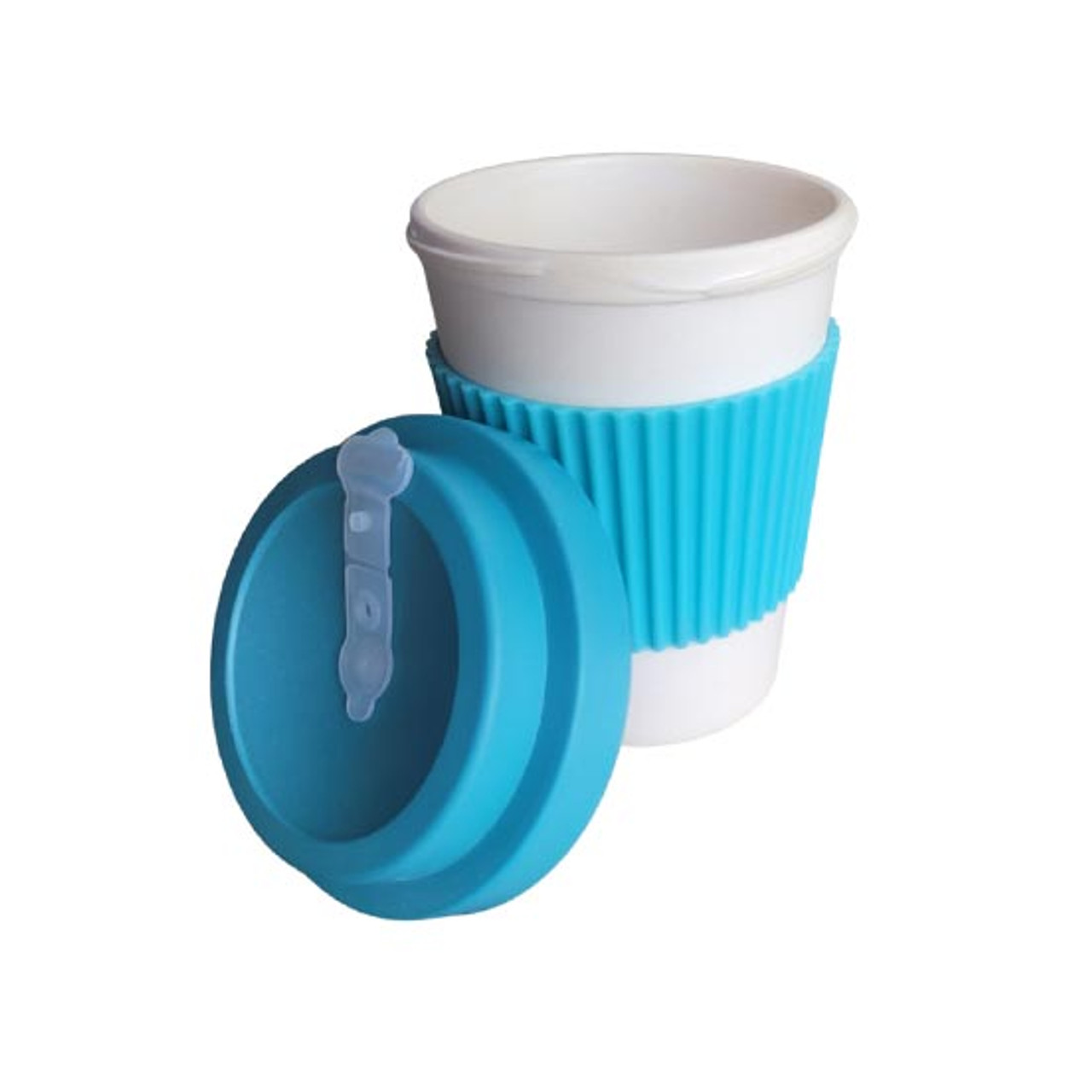  12oz Reusable Travel Mug 450ml Cream Teal with grip