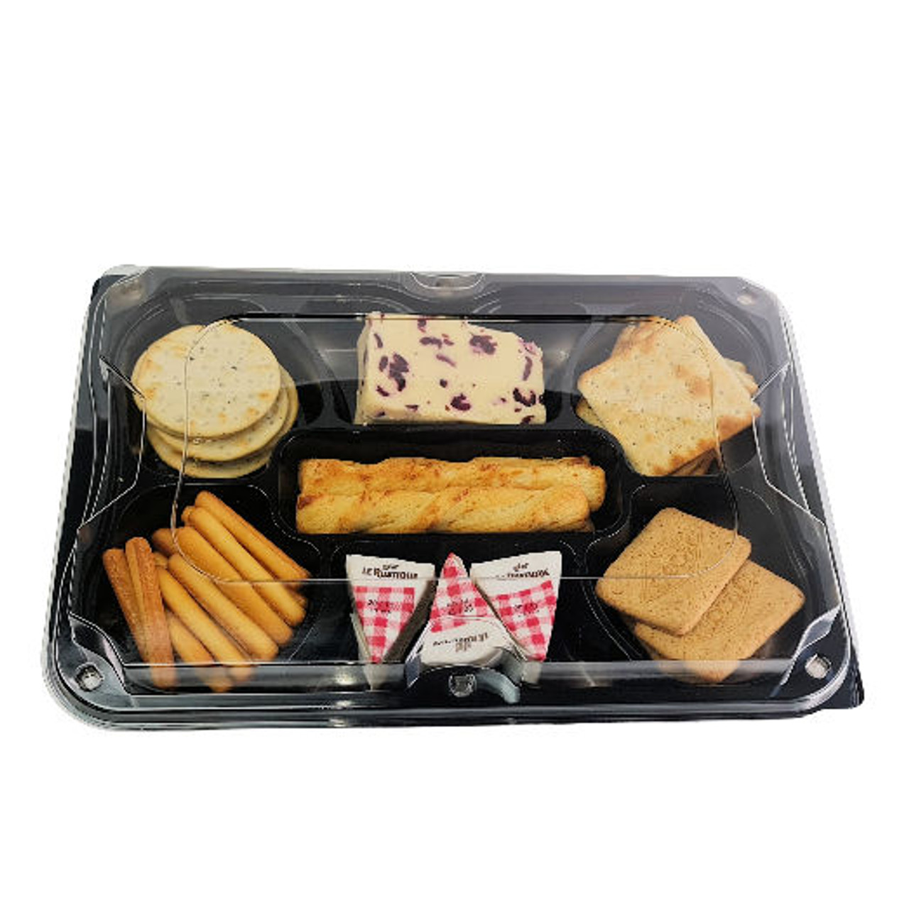 Gourmet Oblong 7 Compartment black base and clear lid platter ( see qty options )