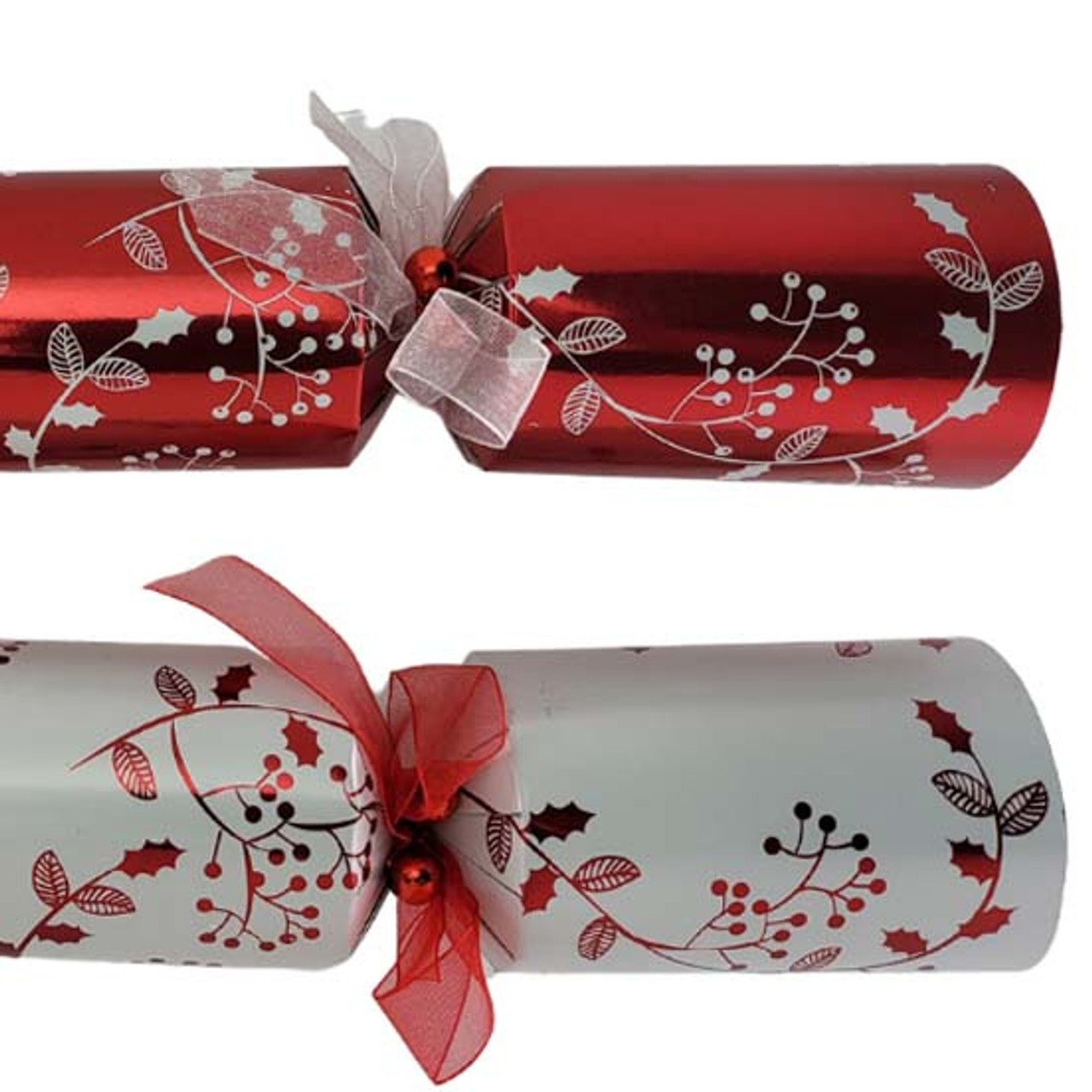  14'' Luxury Holly Berry Cracker White Red - Case of 12