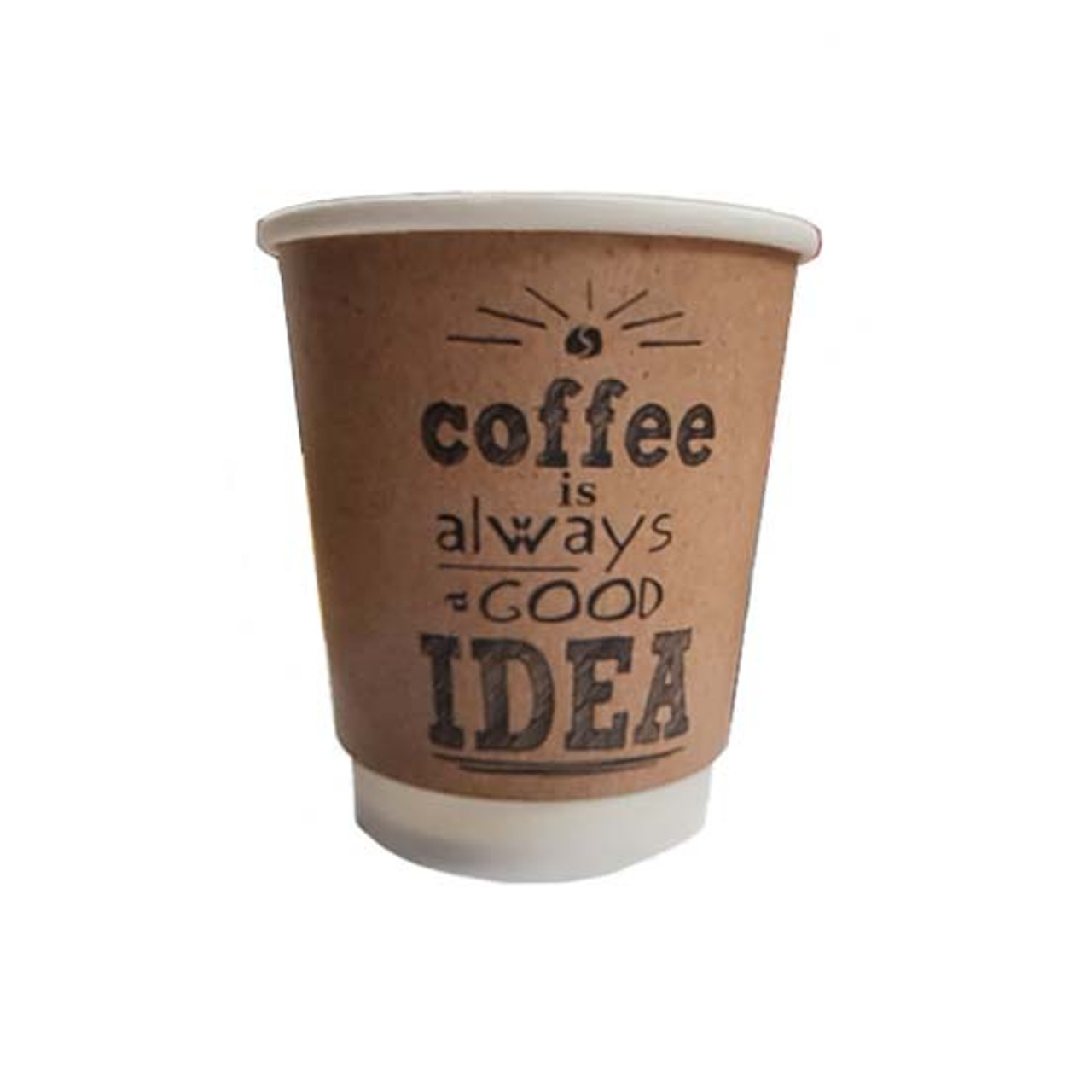 8oz Recyclable kraft twin wall cardboard cup 'Great Taste Less Waste' design