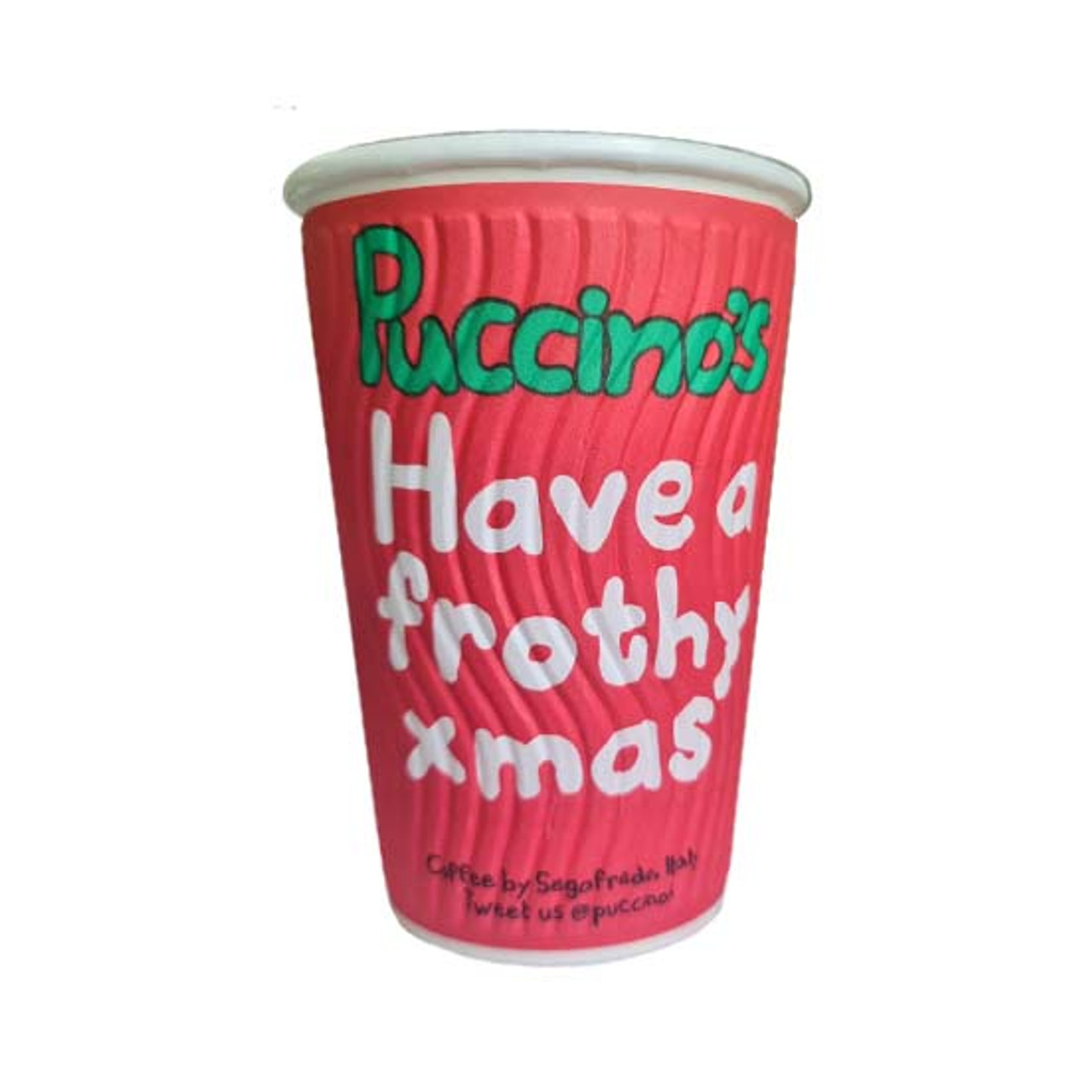 16oz Red ripple cardboard misprint cup - 'Have a frothy xmas'