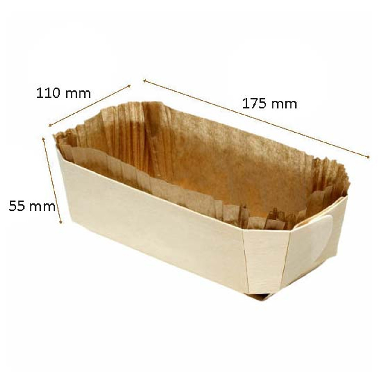 Wooden baking molds 175 x 110 x 55mm with baking Case ( Case x 100 )