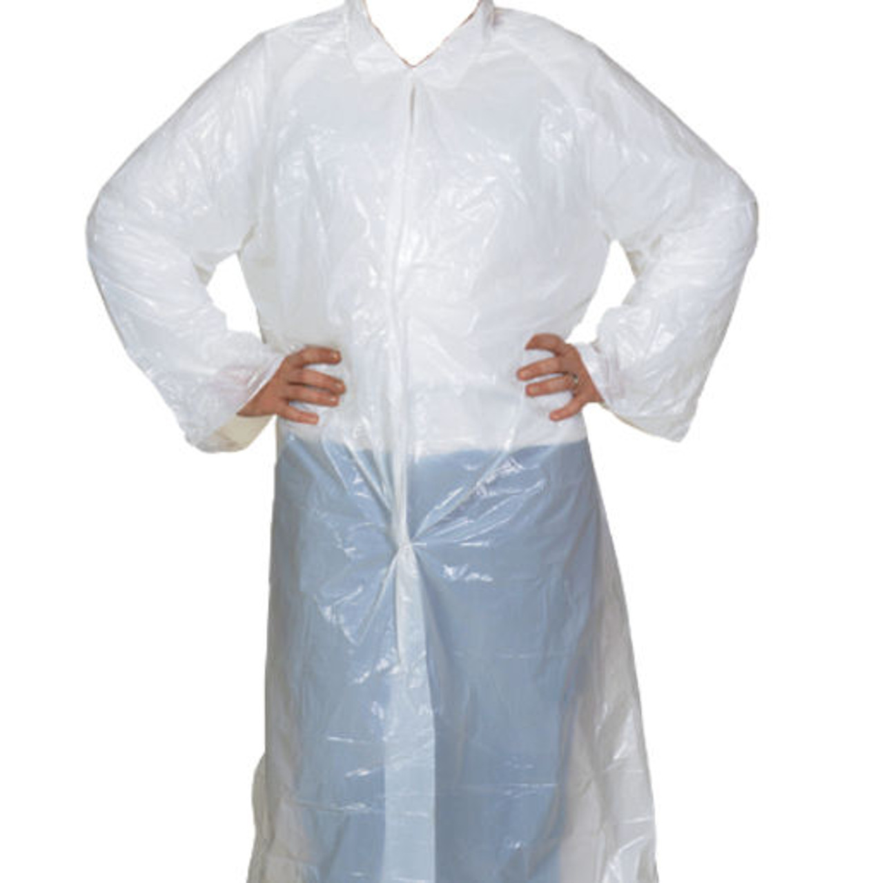 Case x 400 White Polythene Visitor Coats Collar and press stud fastening