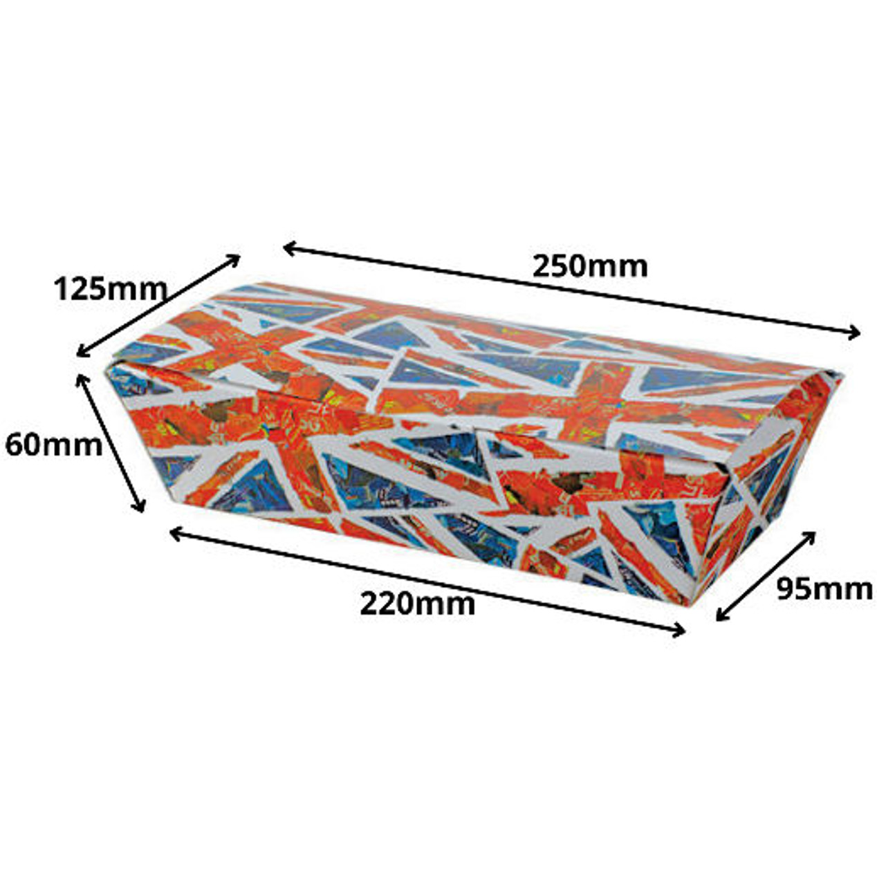 Union Jack Large Cardboard Food Party Box 250 x 125 x60mm Pack x 50