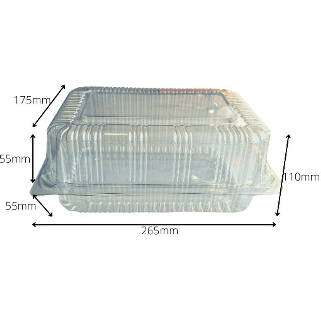 Pack 90 - Quality Extra Large Crystal Clear Hinged Bakery Containers 265 x 175 x 110mm