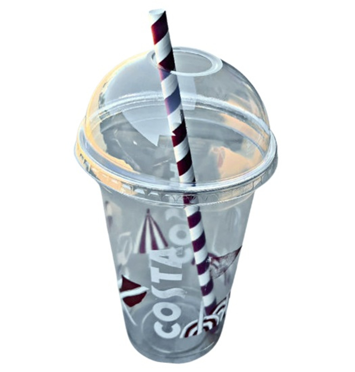 Pack x 10 Costa Coffee 16oz Smoothie Cup, Jumbo Straws, dome Lids with Hole and without Hole