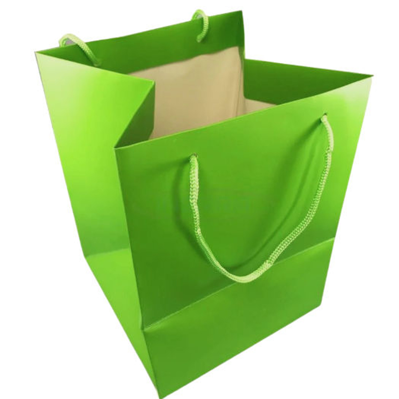 Pack of 10 Lime Green Extra Strong  Hand Tie Gift Bag with Long Rope Handles