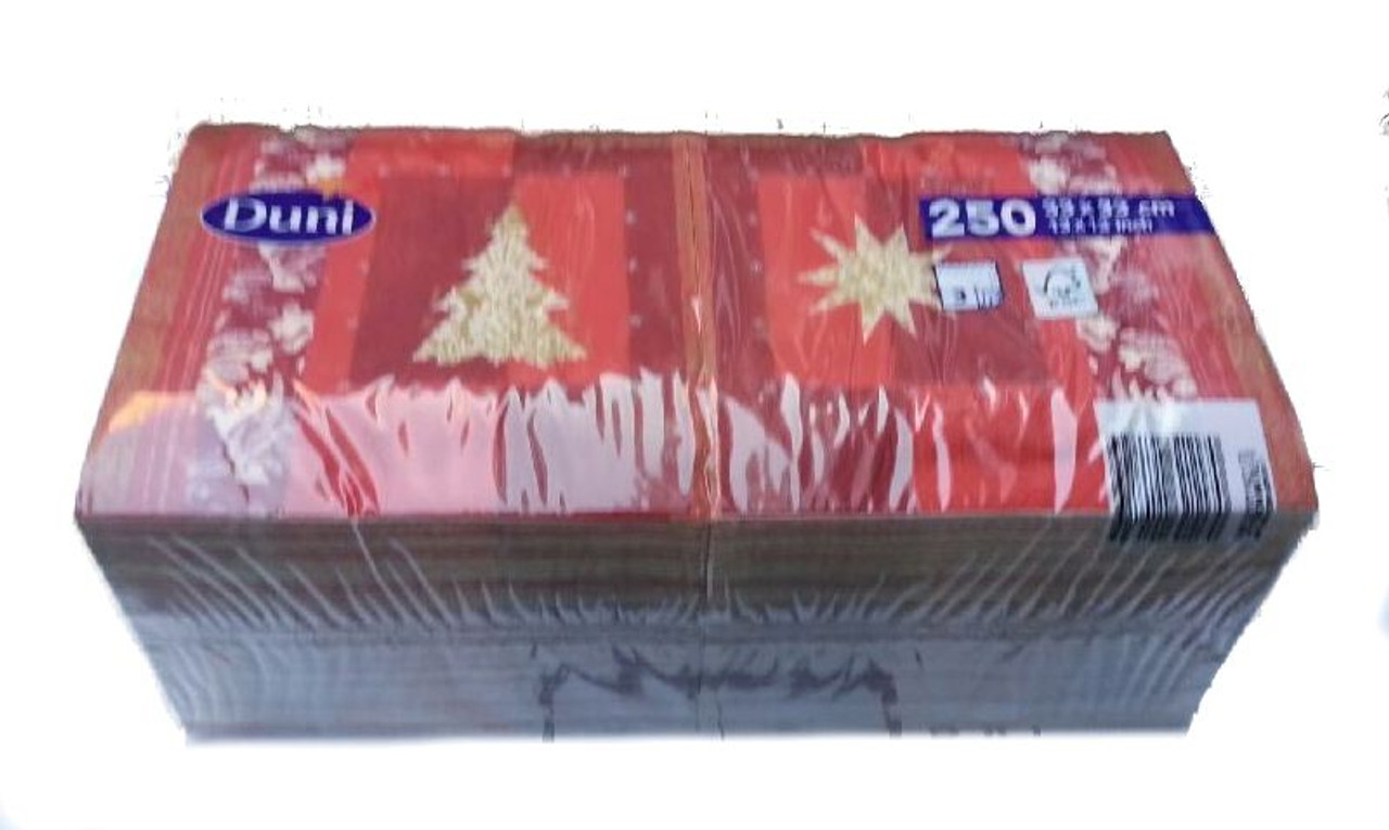 Pack x 125 Christmas Napkins Duni 33 x 33cm 3ply Buon Nataler Red 