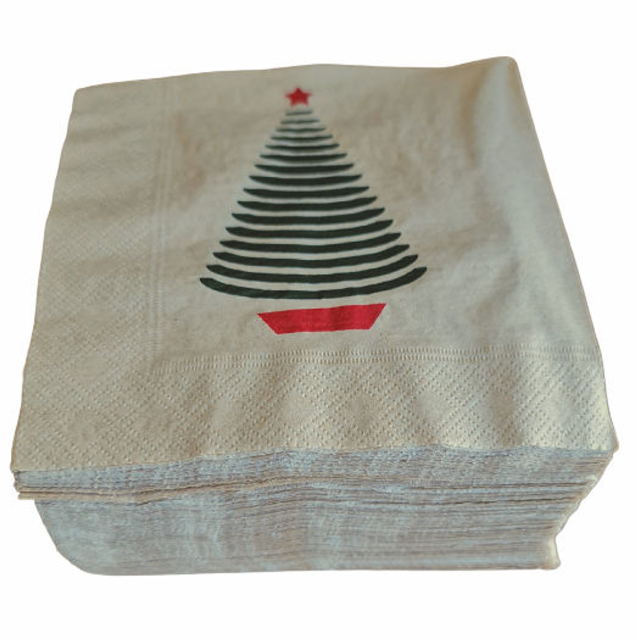 Pack of 100 Christmas Napkins 33 x 33cm 2ply Kraft paper printed Red Christmas Tree