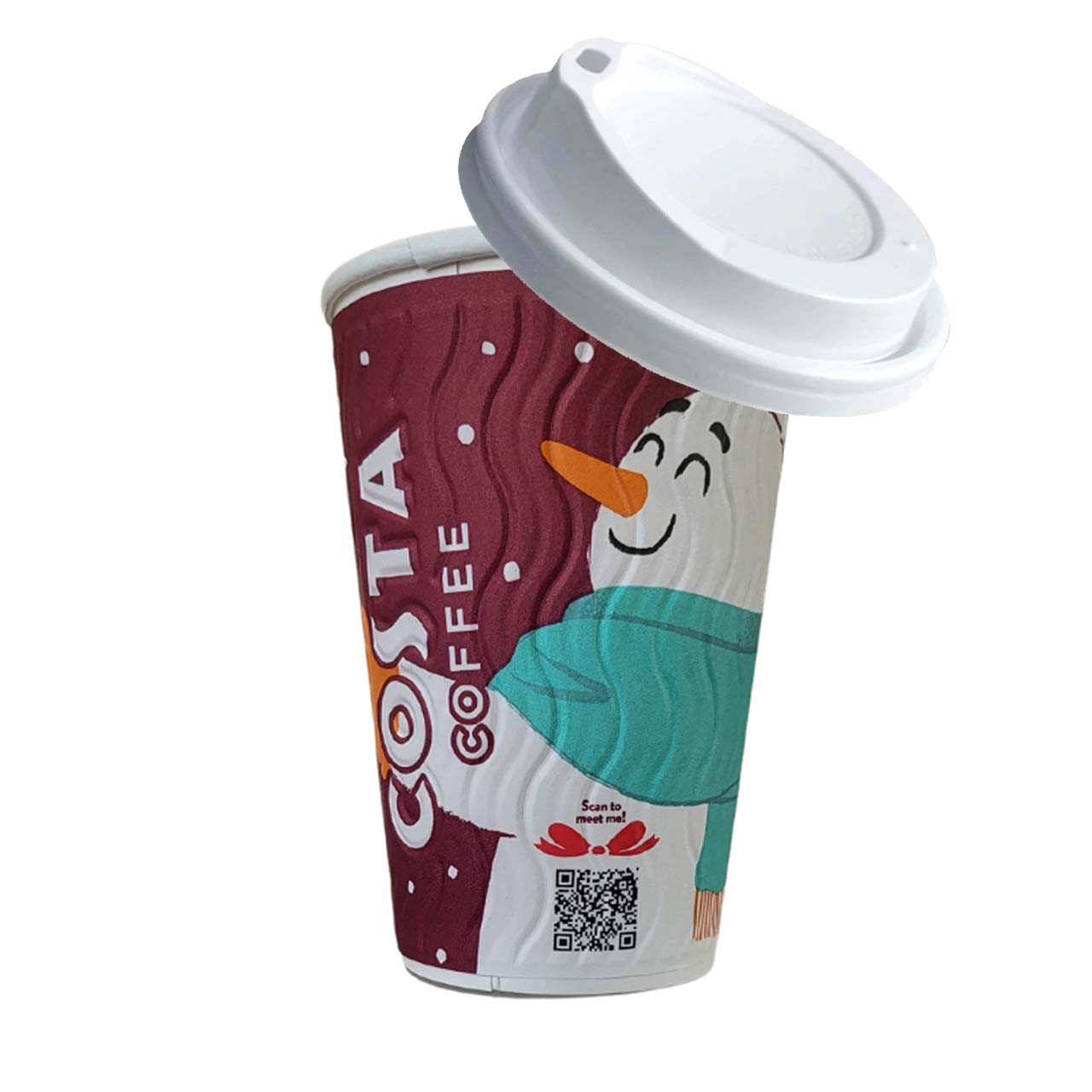 Christmas Costa Coffee 16 oz Ripple Cup with Lid Snowman design ( Pack of 24 )