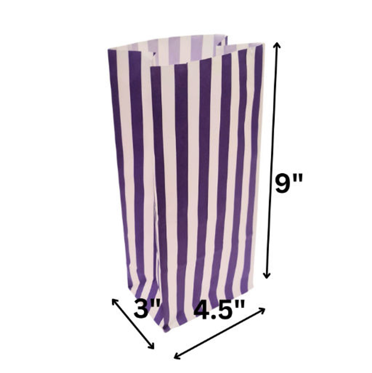 Pack x 500 Pick N Mix Block bottom 4.5" x 3" X 9" Purple  Candy Stripe Paper Bags