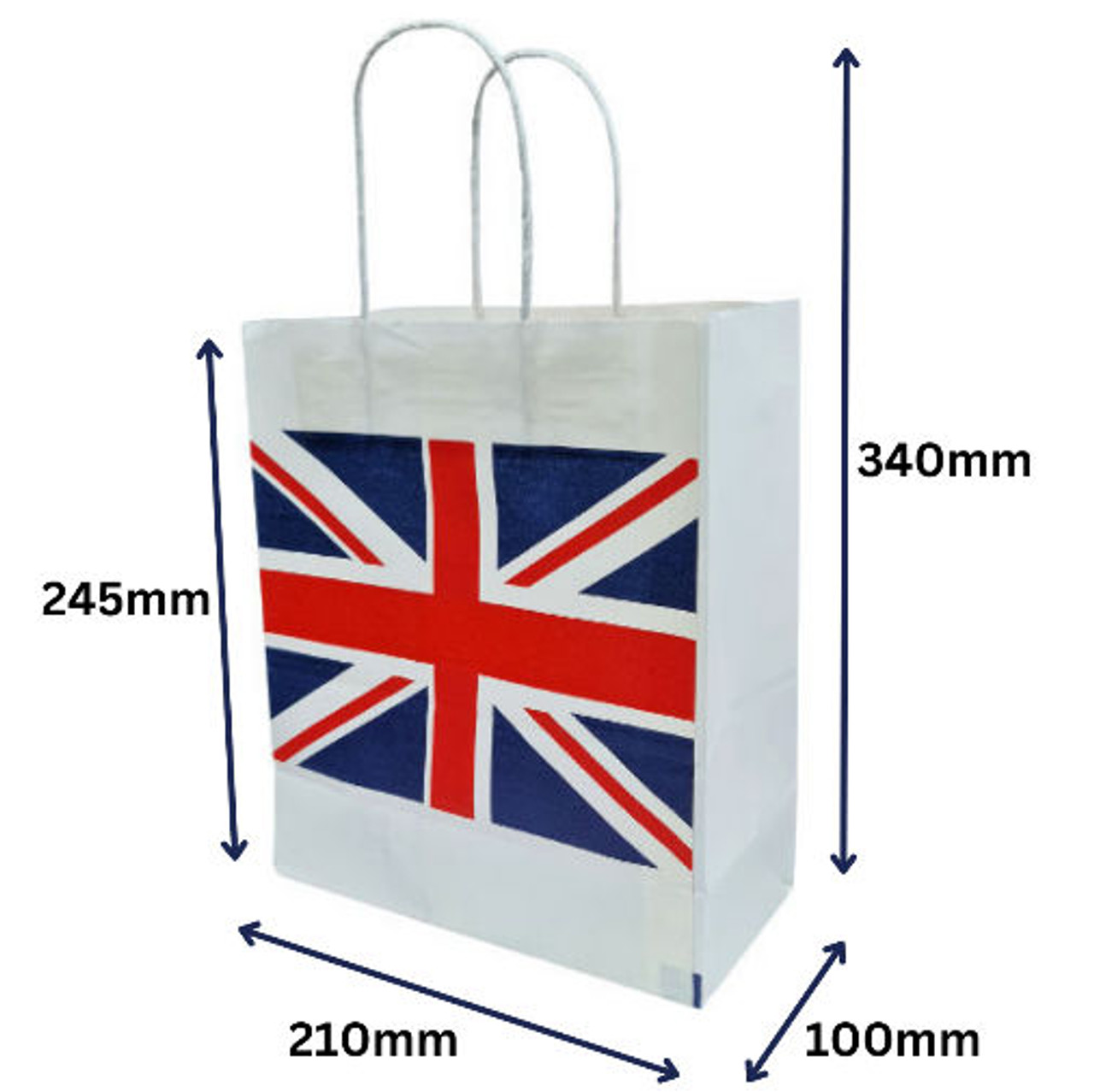 Union Jack Design Twist Handle Medium Paper Carrier Bag ( 8.5"x 12.5"x 10" ) Pack of 10