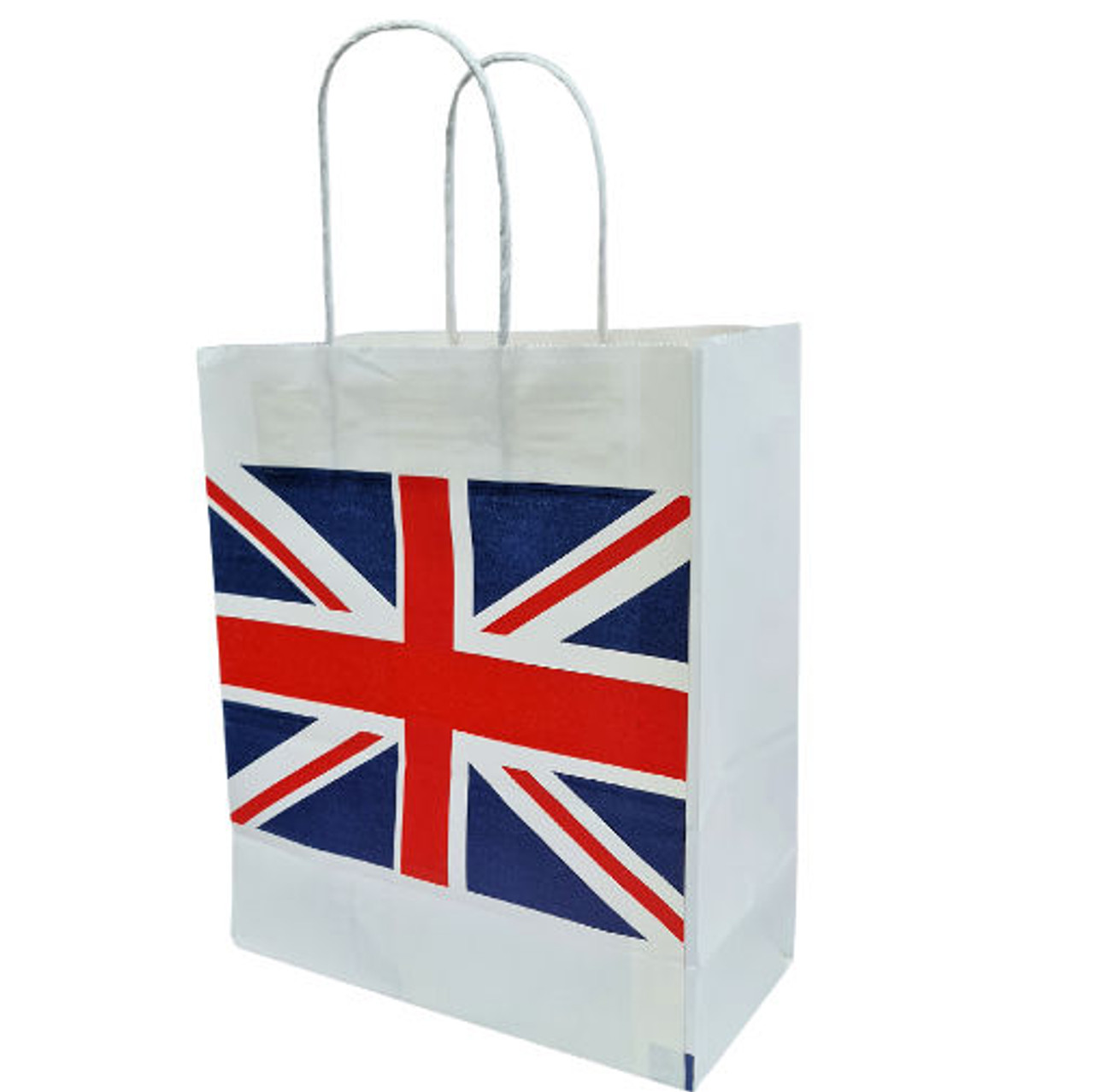 Union Jack Design Twist Handle Medium Paper Carrier Bag ( 8.5"x 12.5"x 10" ) Pack of 100